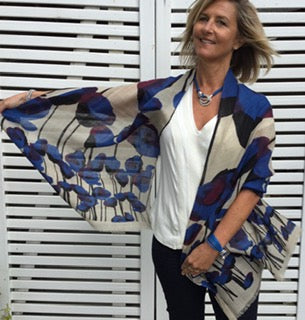 pure wool blue poppy shawl