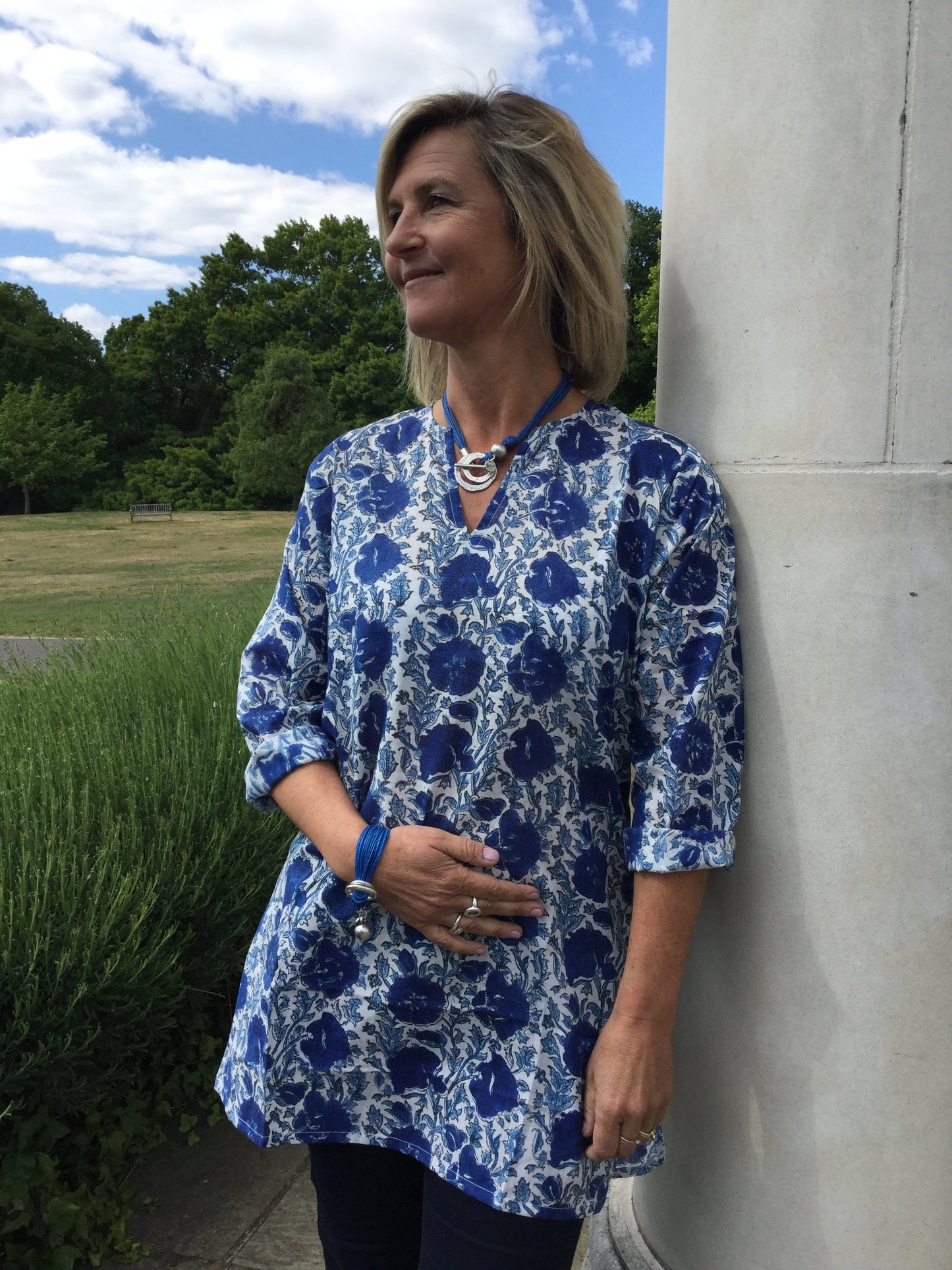 Blue Ladies Cotton Kaftan - Borgio Verezzi