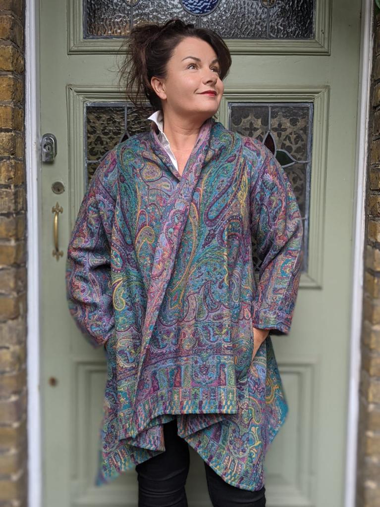 Freefall Jacquard Woven A-Line Coat - Peacock