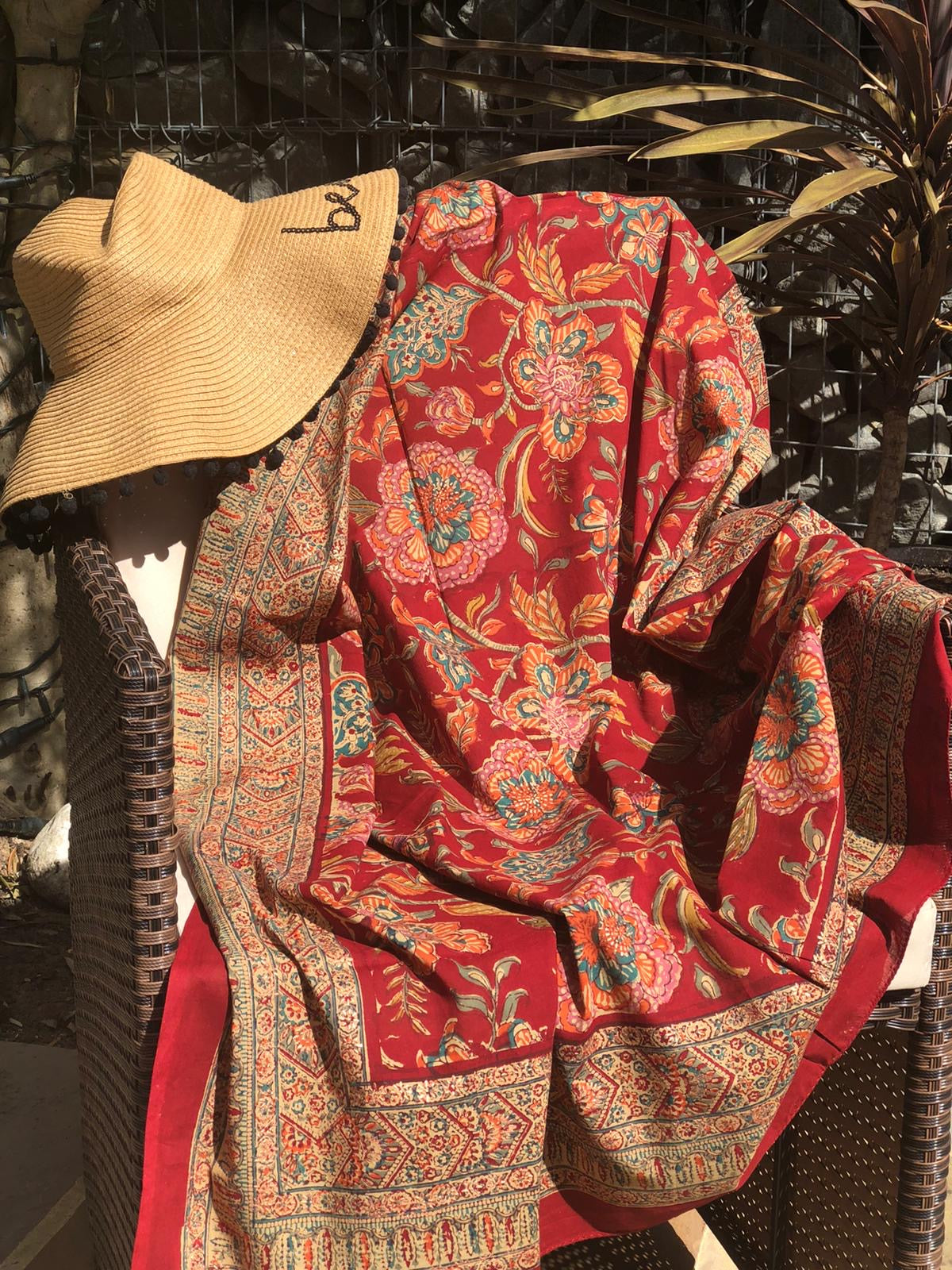 red peony cotton shawl