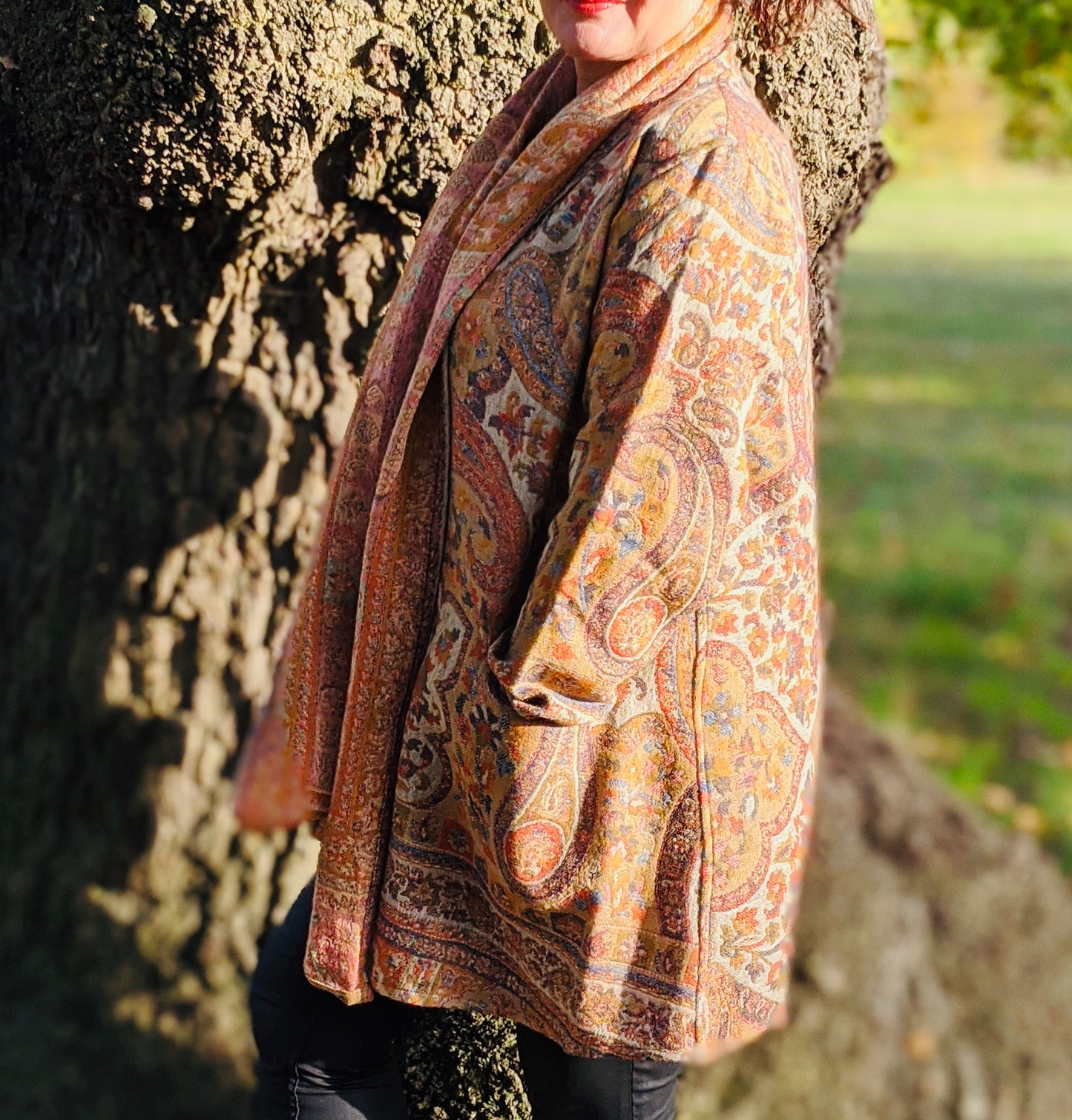 Jacquard woven wool coat
