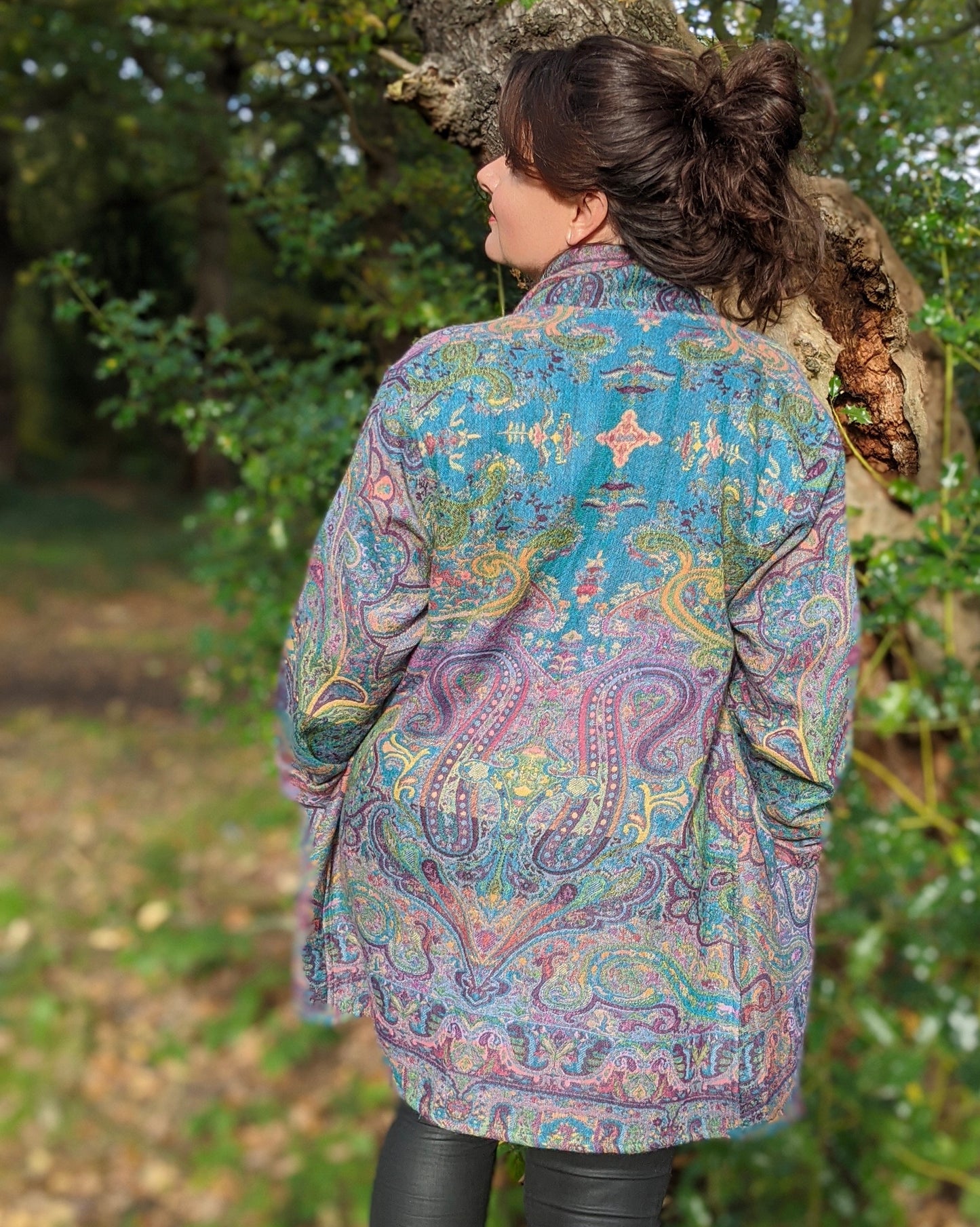Jacquard woven wool coat