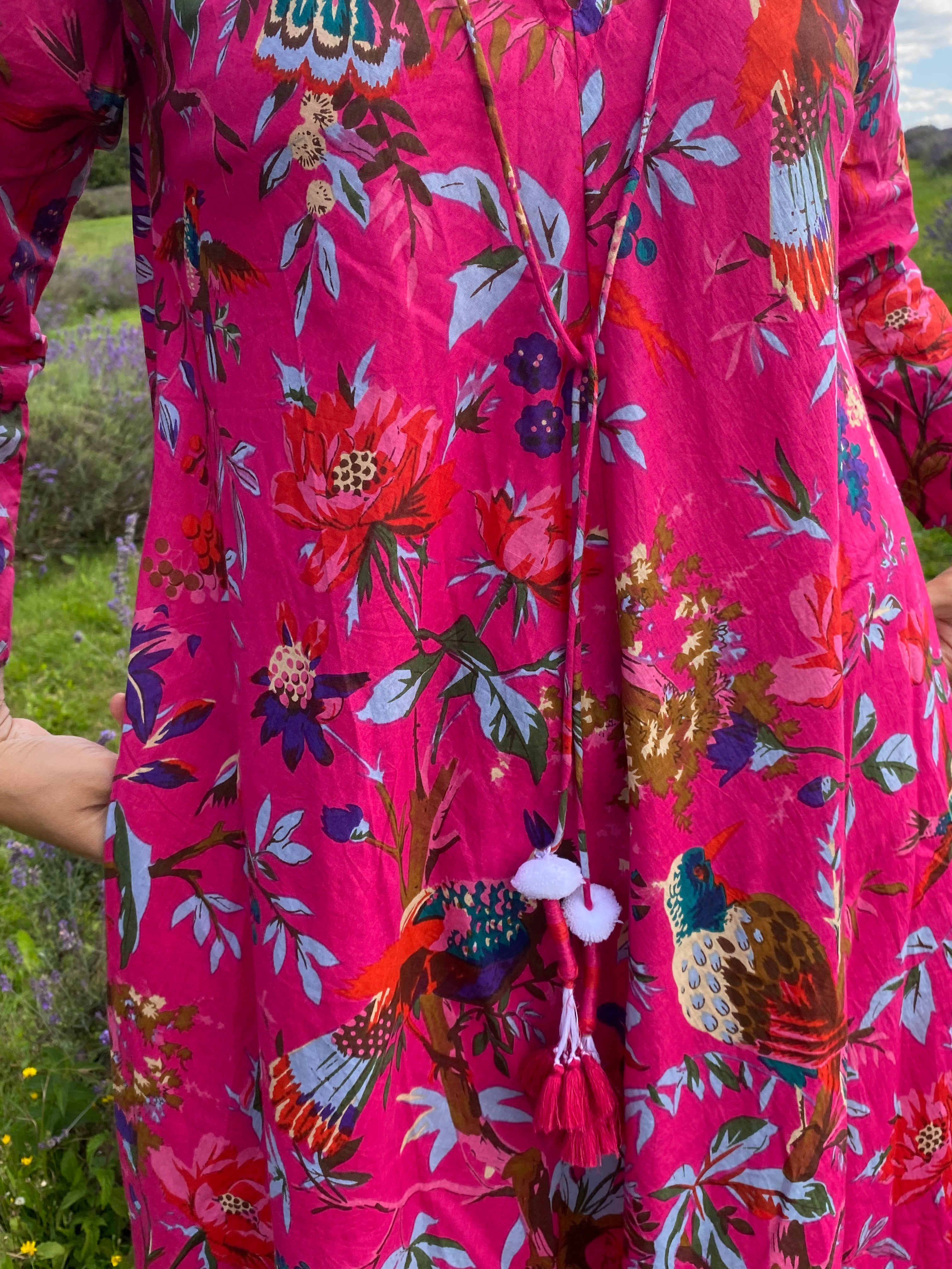 Fuchsia Birds Of Paradise Long Dress