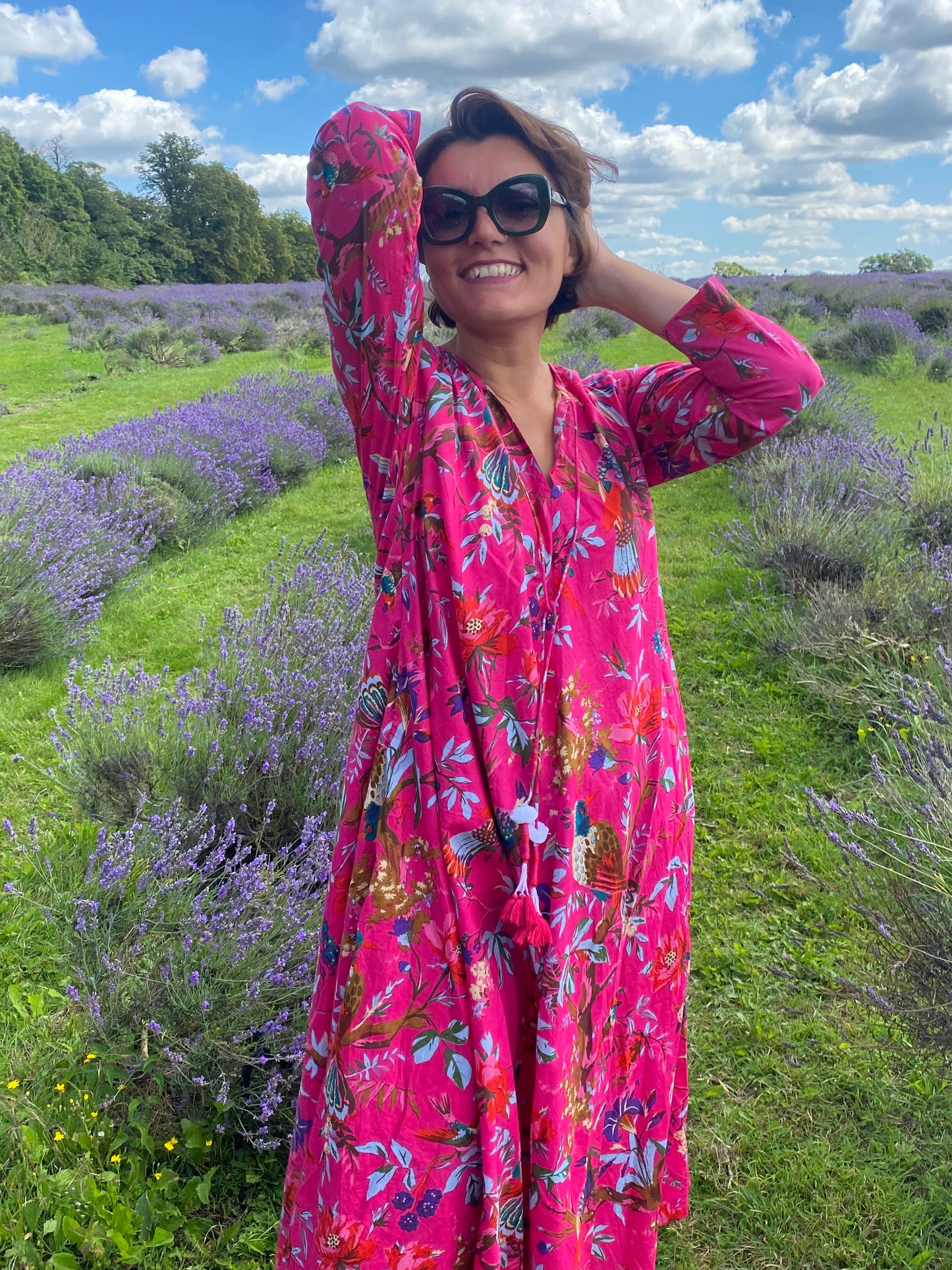 Fuchsia Birds Of Paradise Long Dress
