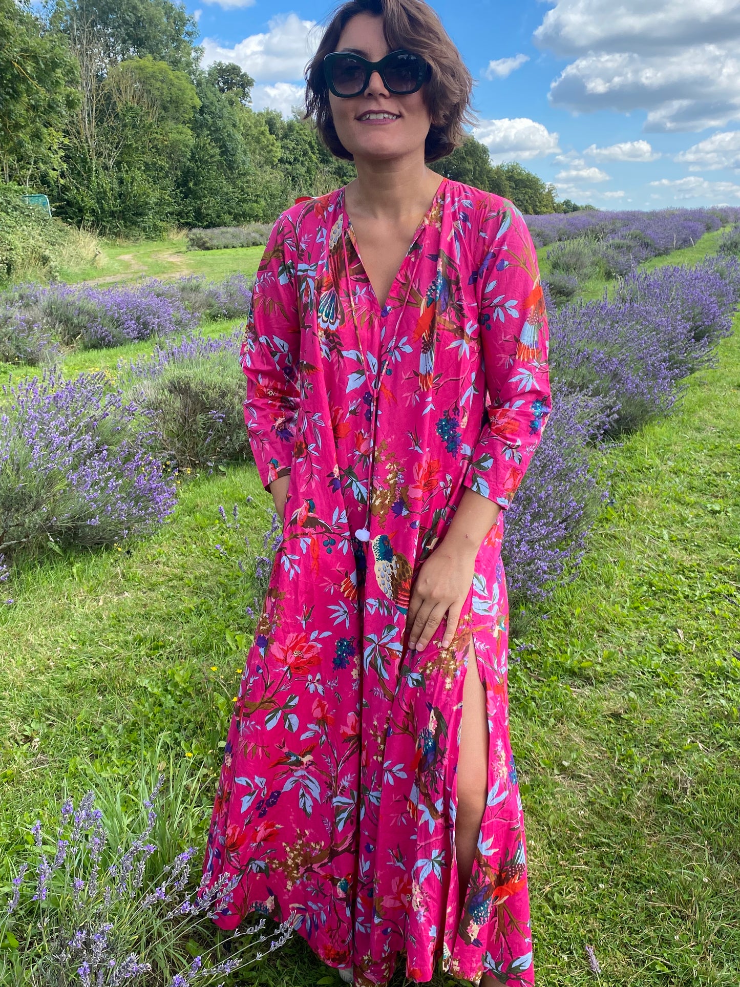 Fuchsia Birds Of Paradise Long Dress