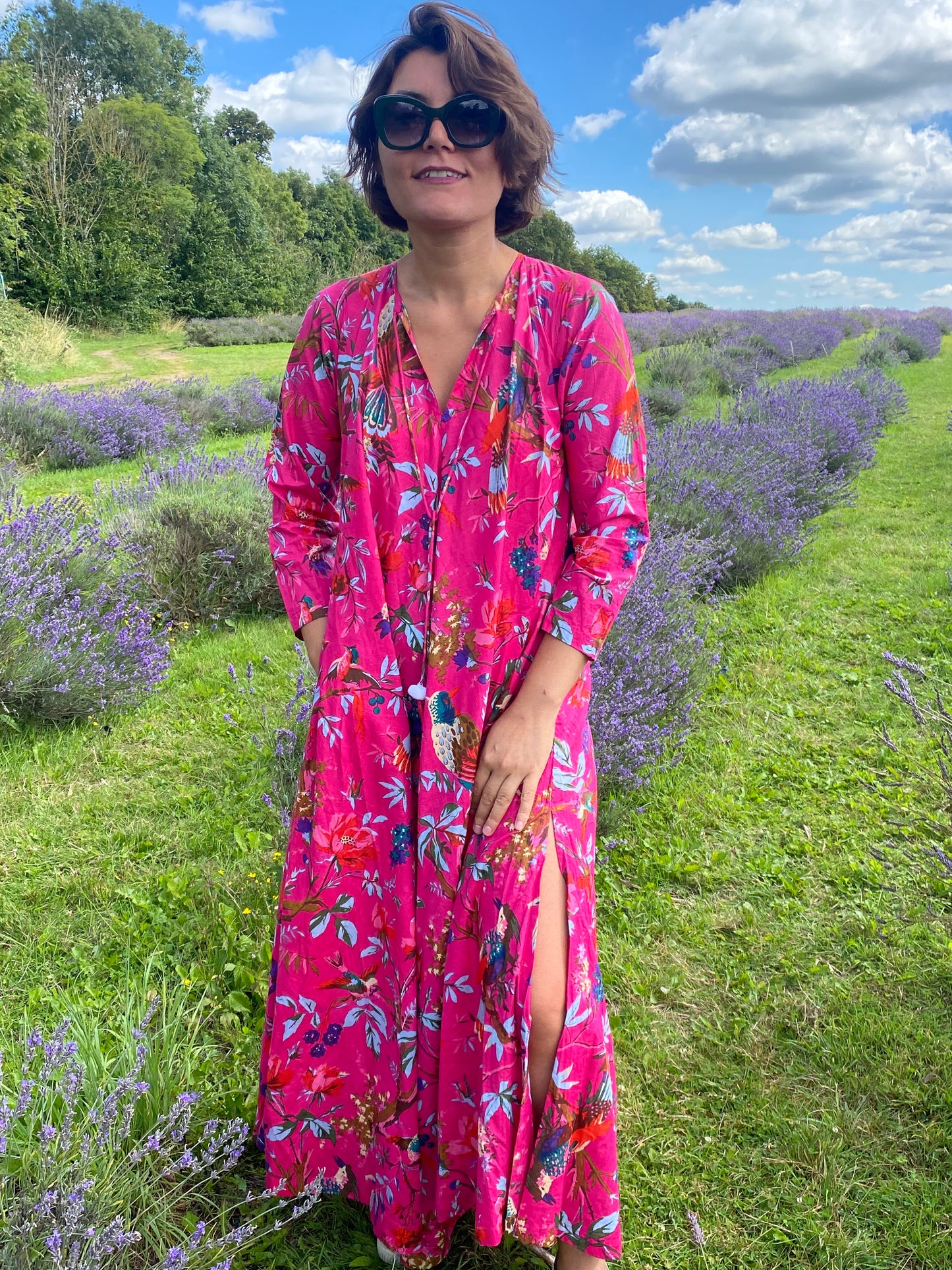 Fuchsia Birds Of Paradise Long Dress