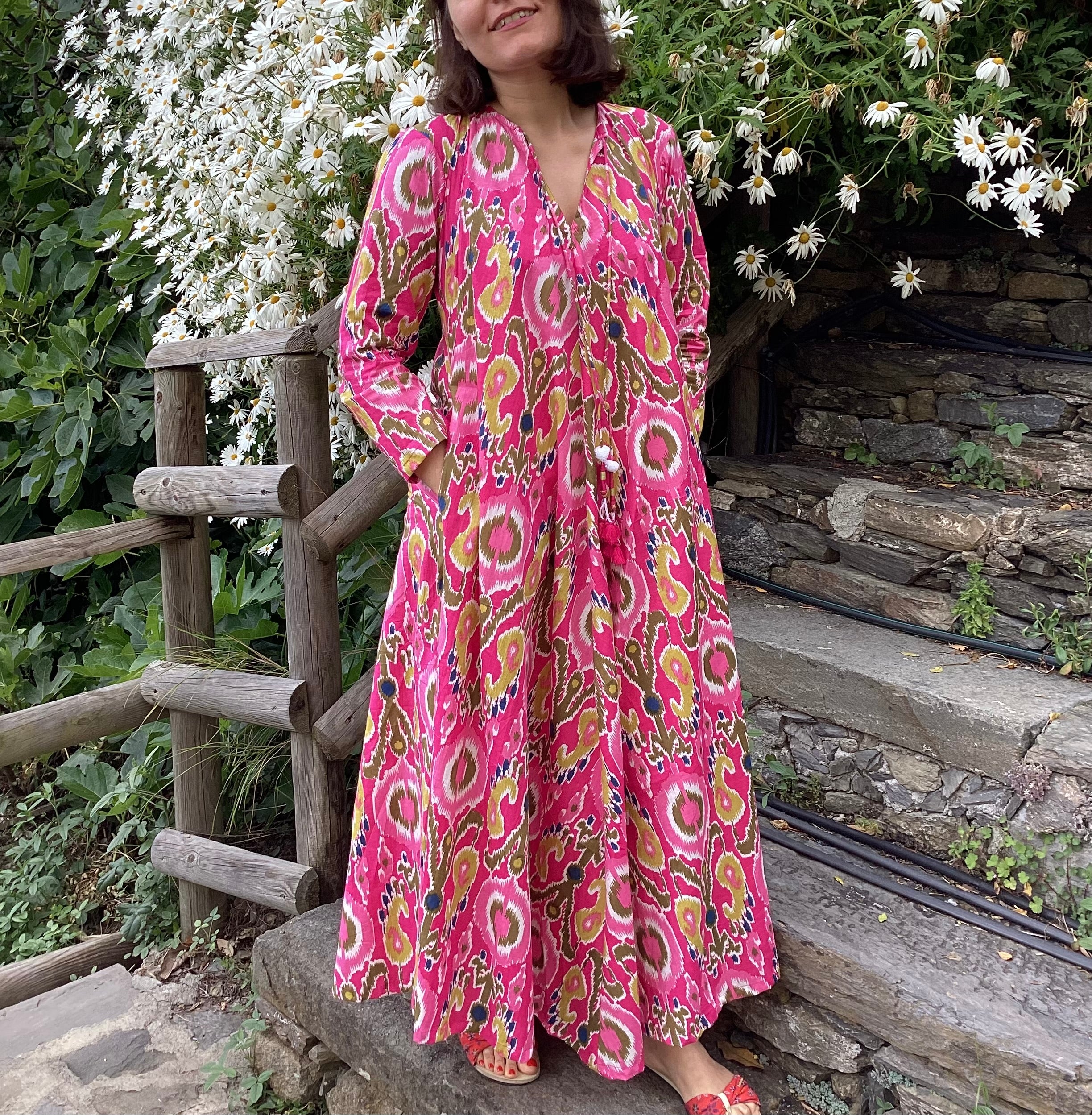 Fuchsia Ikat Long Dress