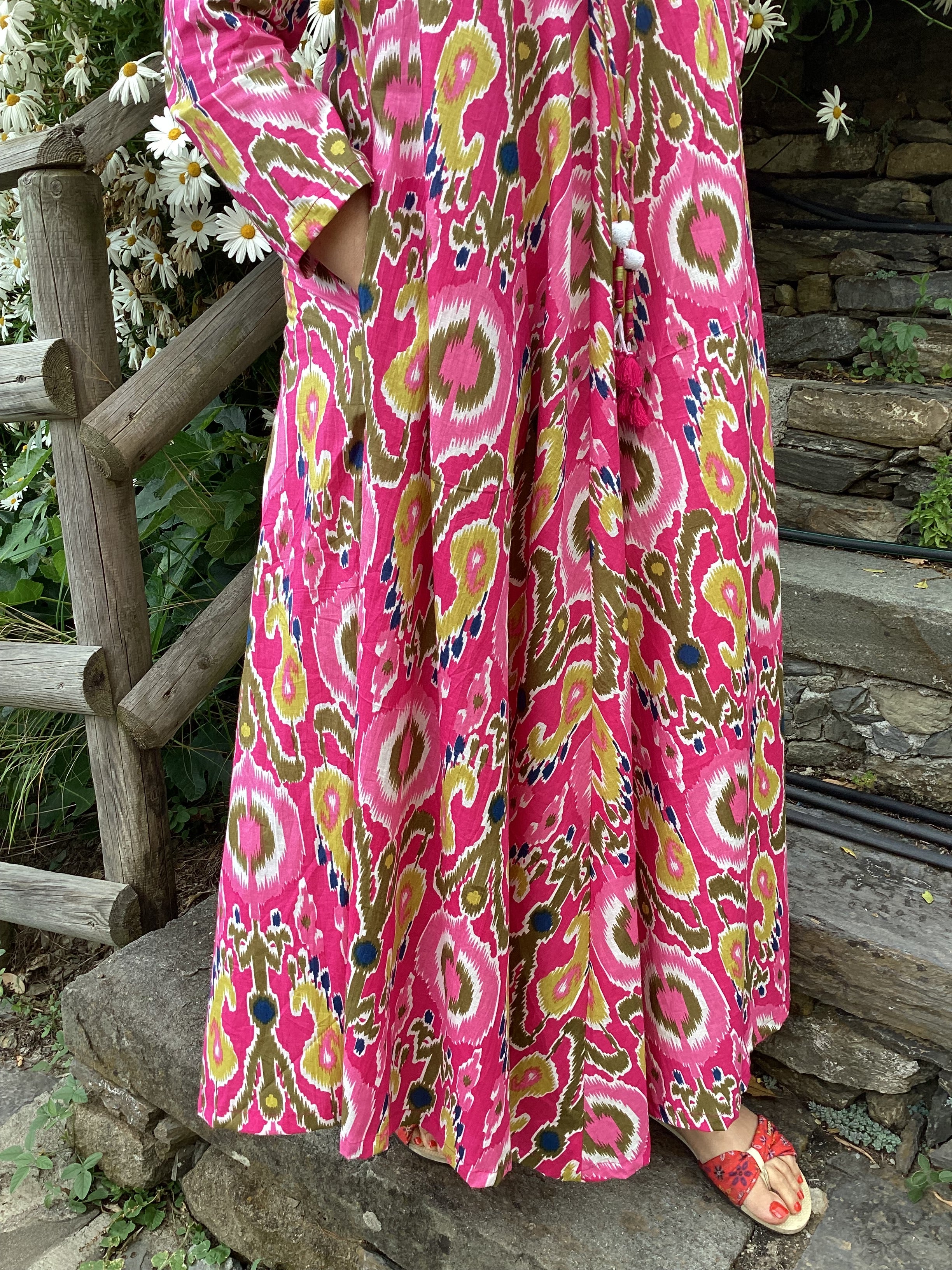 Fuchsia Ikat Long Dress