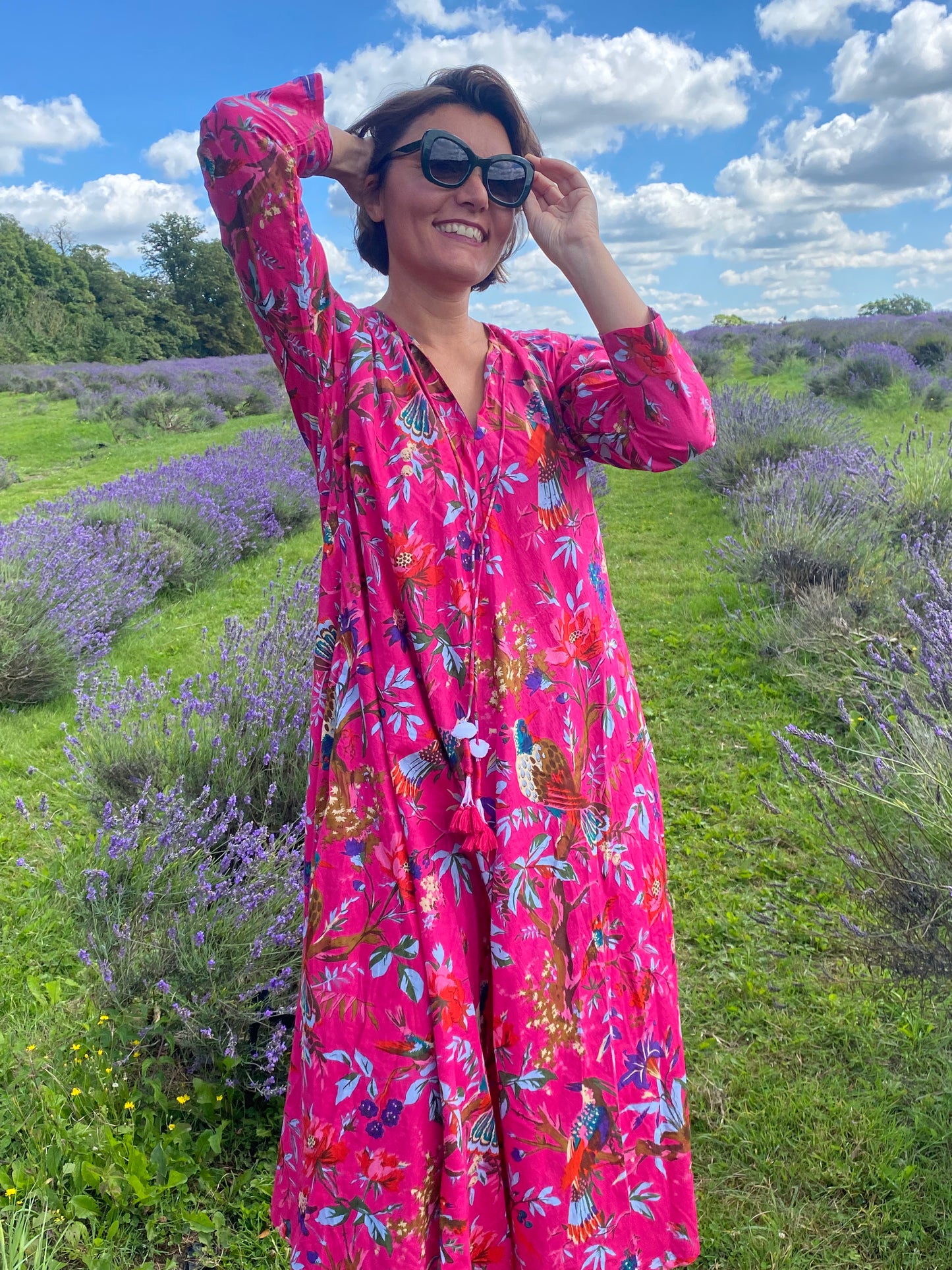 Fuchsia Birds Of Paradise Long Dress