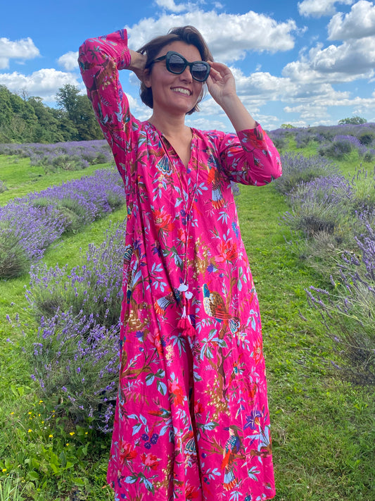 Fuchsia Birds Of Paradise Long Dress