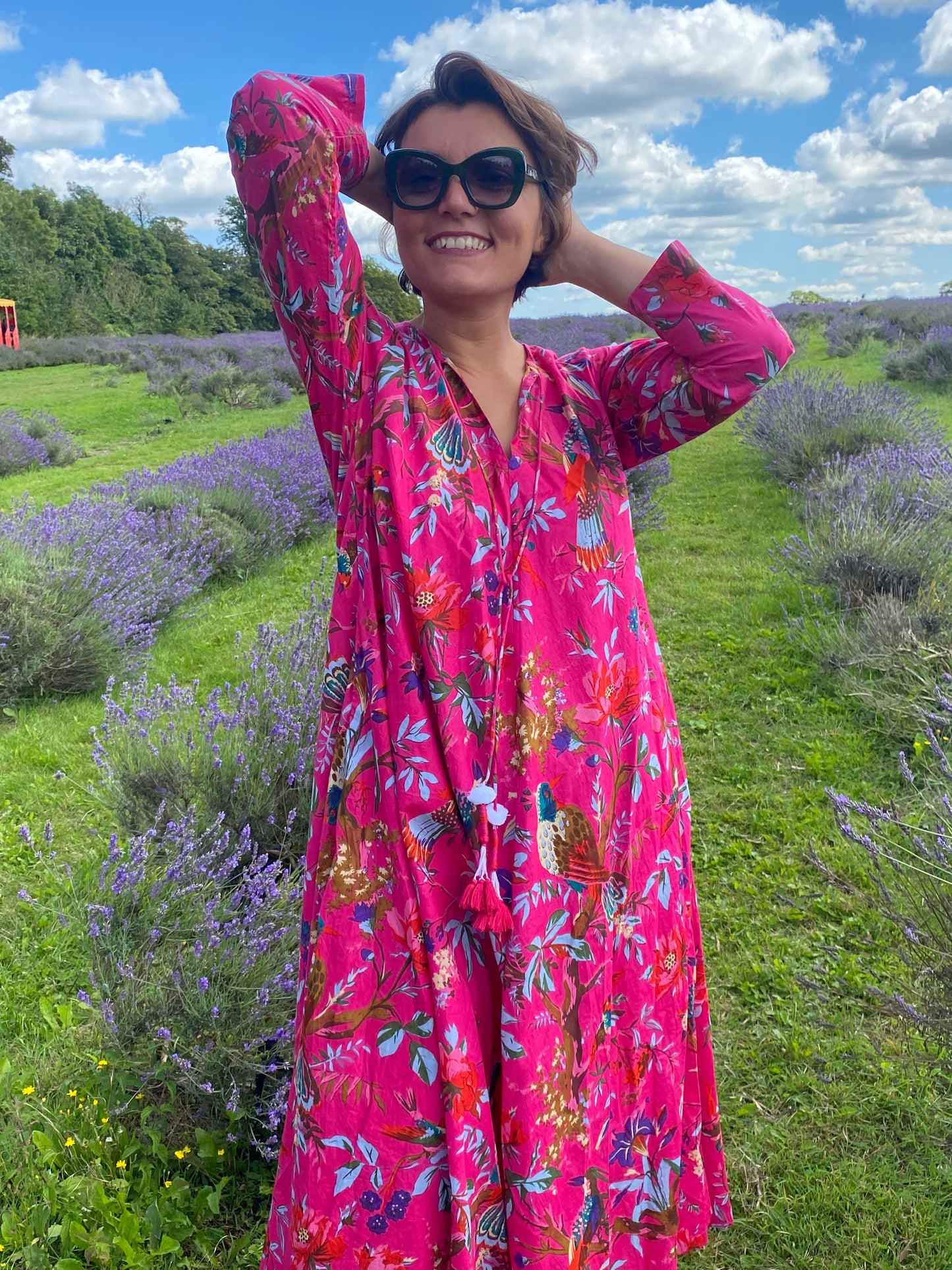 Fuchsia Birds Of Paradise Long Dress