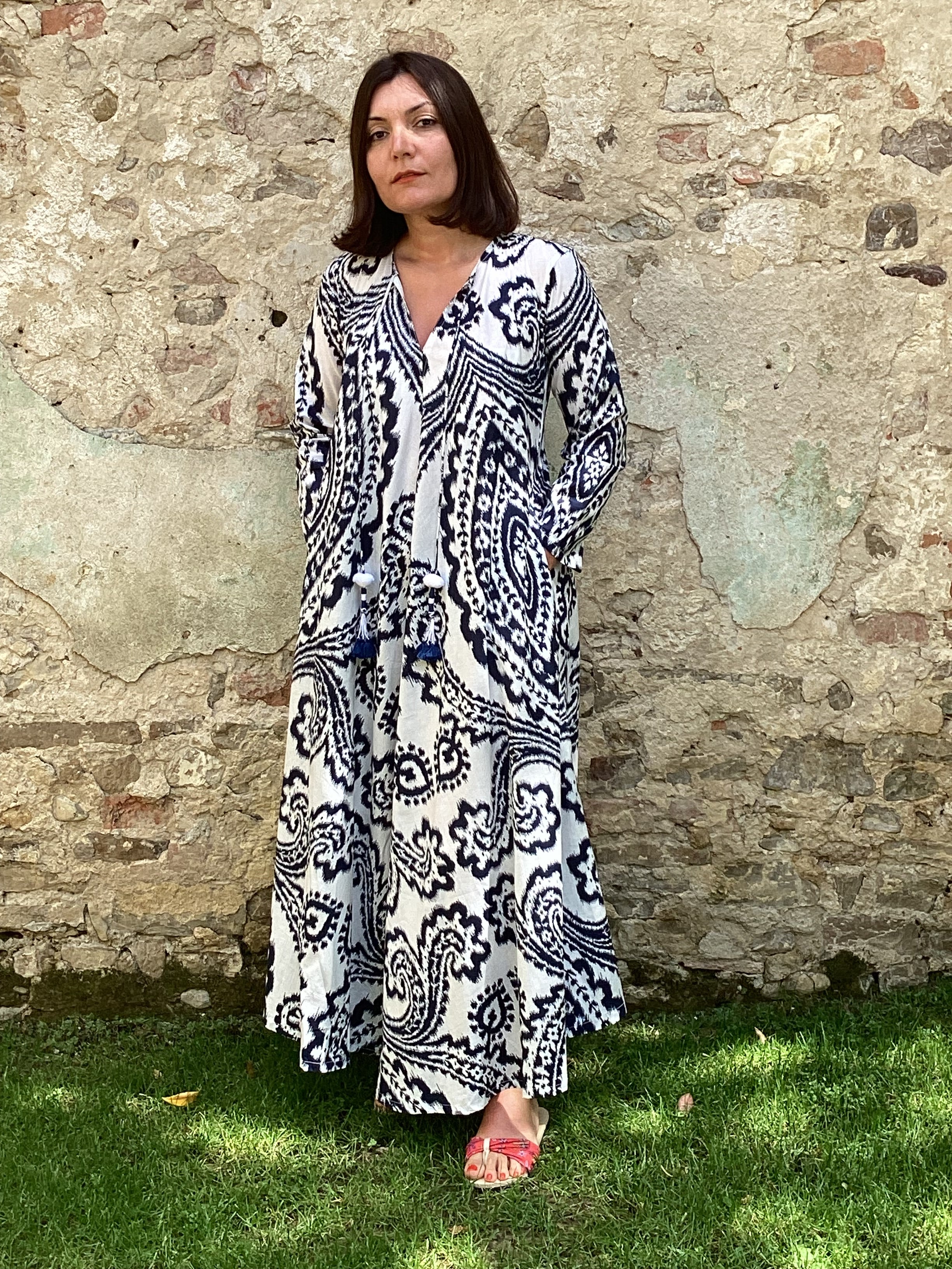 ikat long dress Ivory Floral Ikat Sleeveless Maxi Dress XL