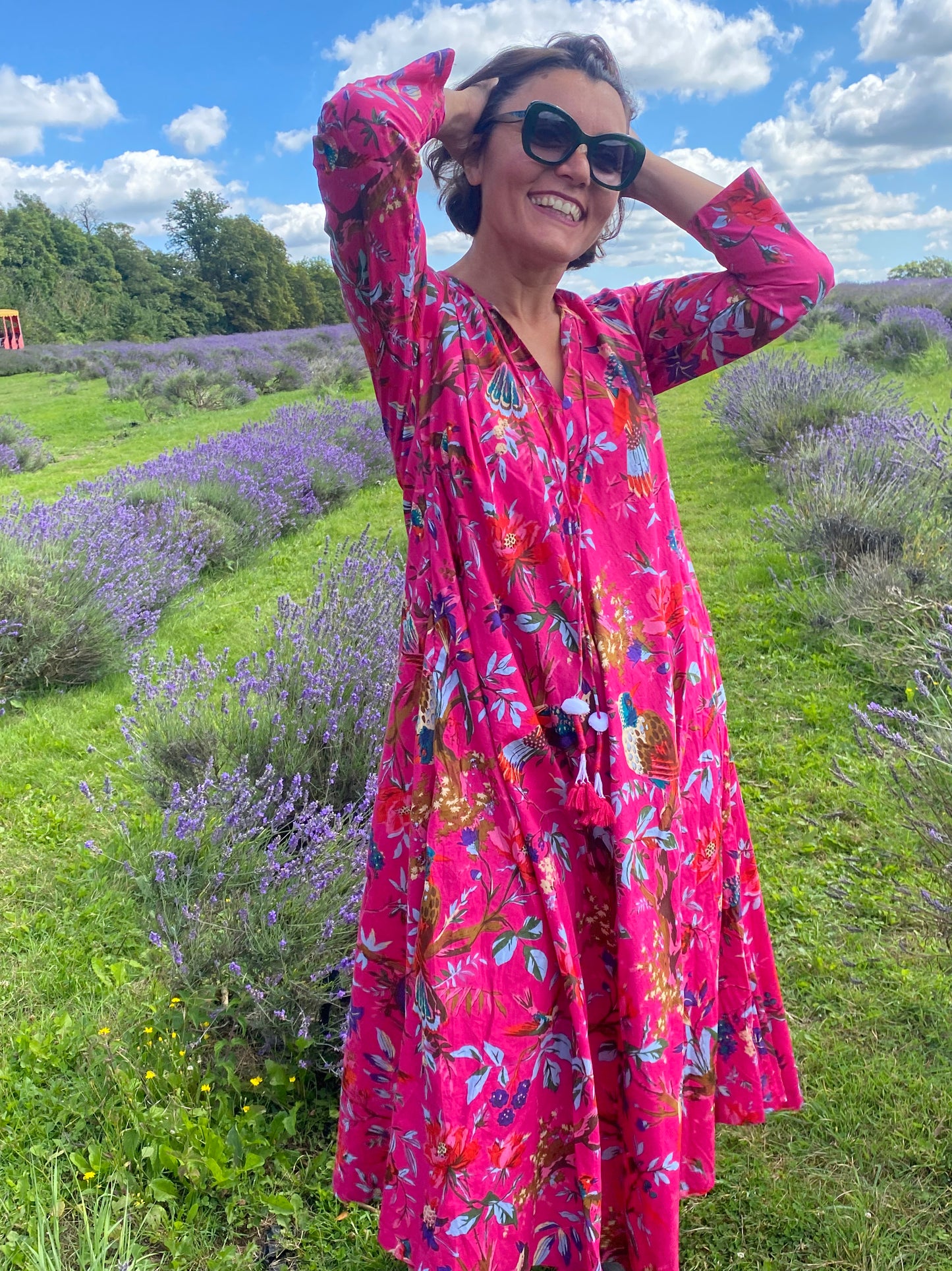 Fuchsia Birds Of Paradise Long Dress