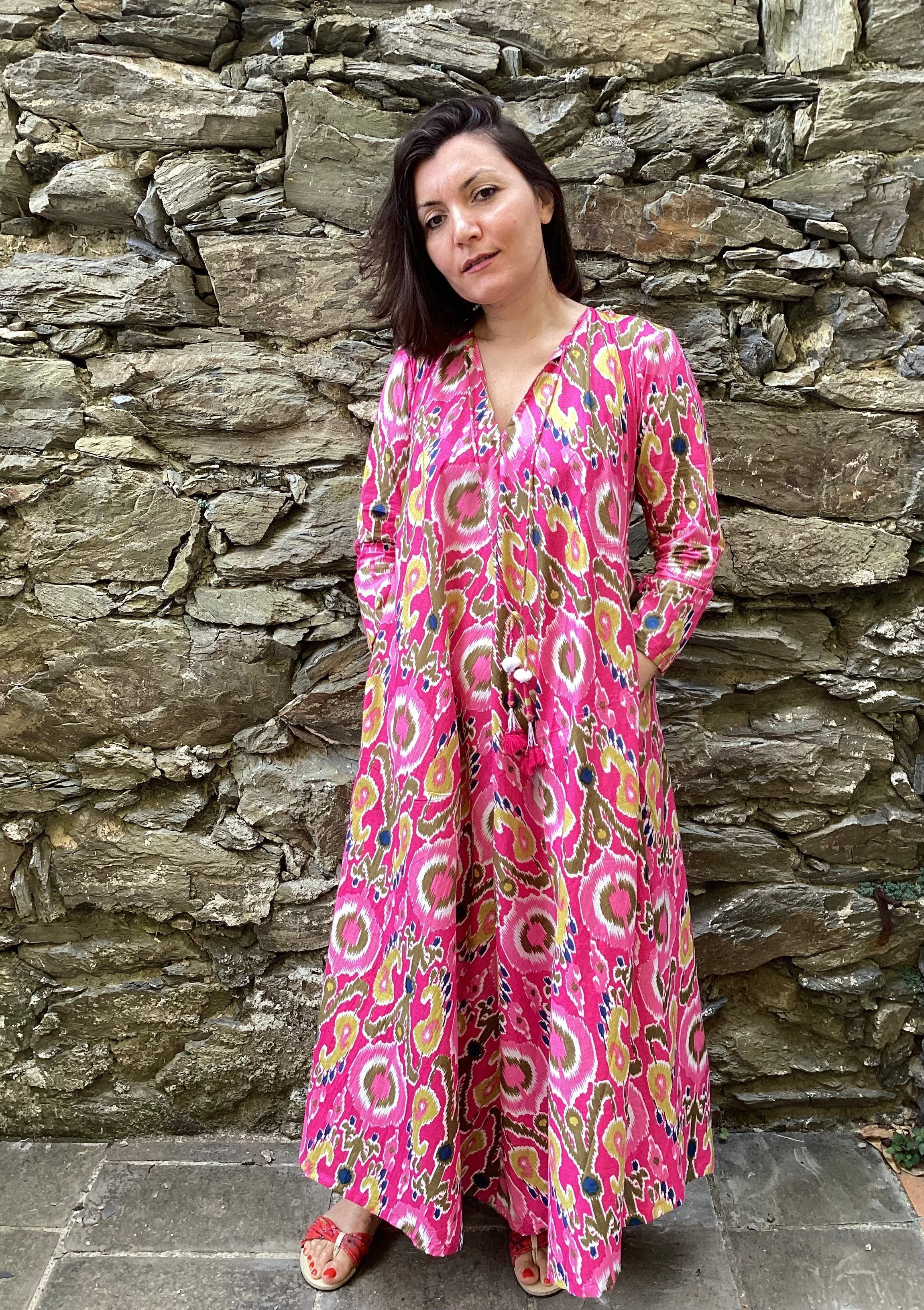 Fuchsia Ikat Long Dress