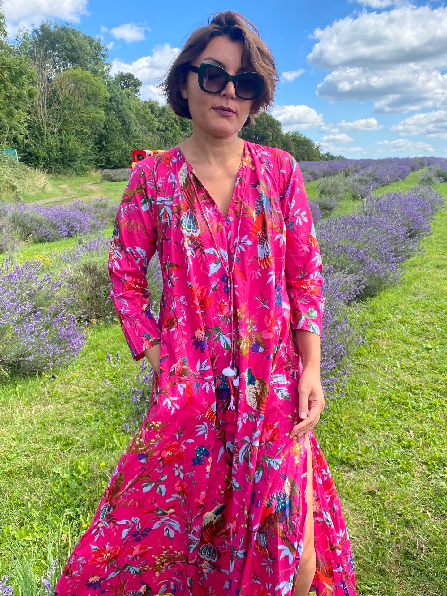 Fuchsia Birds Of Paradise Long Dress