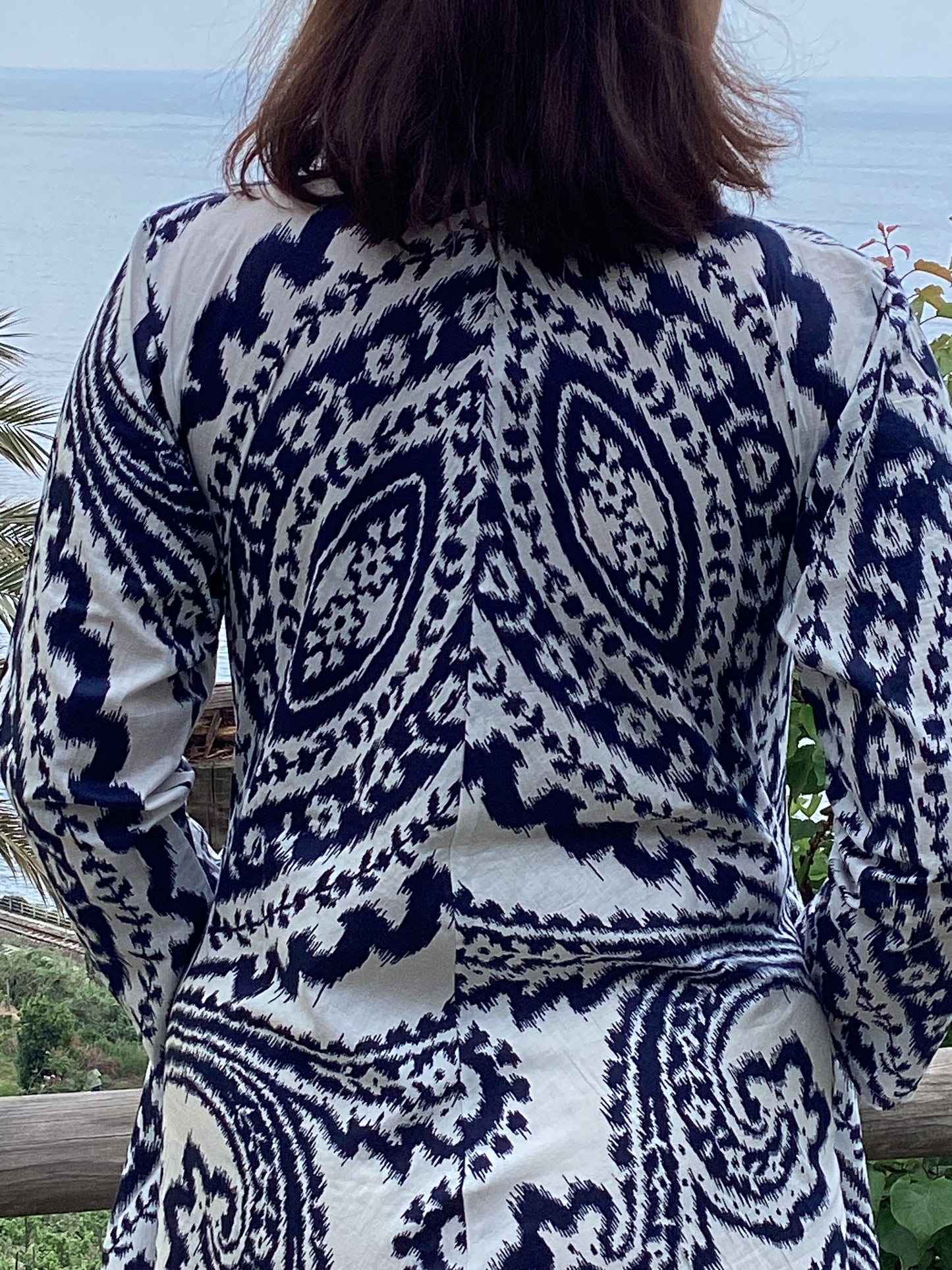 Navy Blue Ikat Print Long Dress