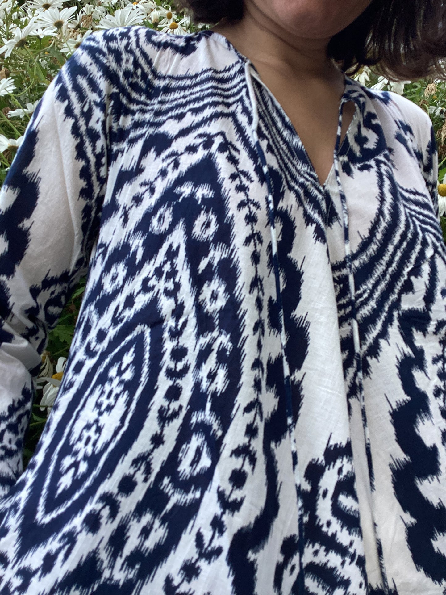 Navy Blue Ikat Print Long Dress