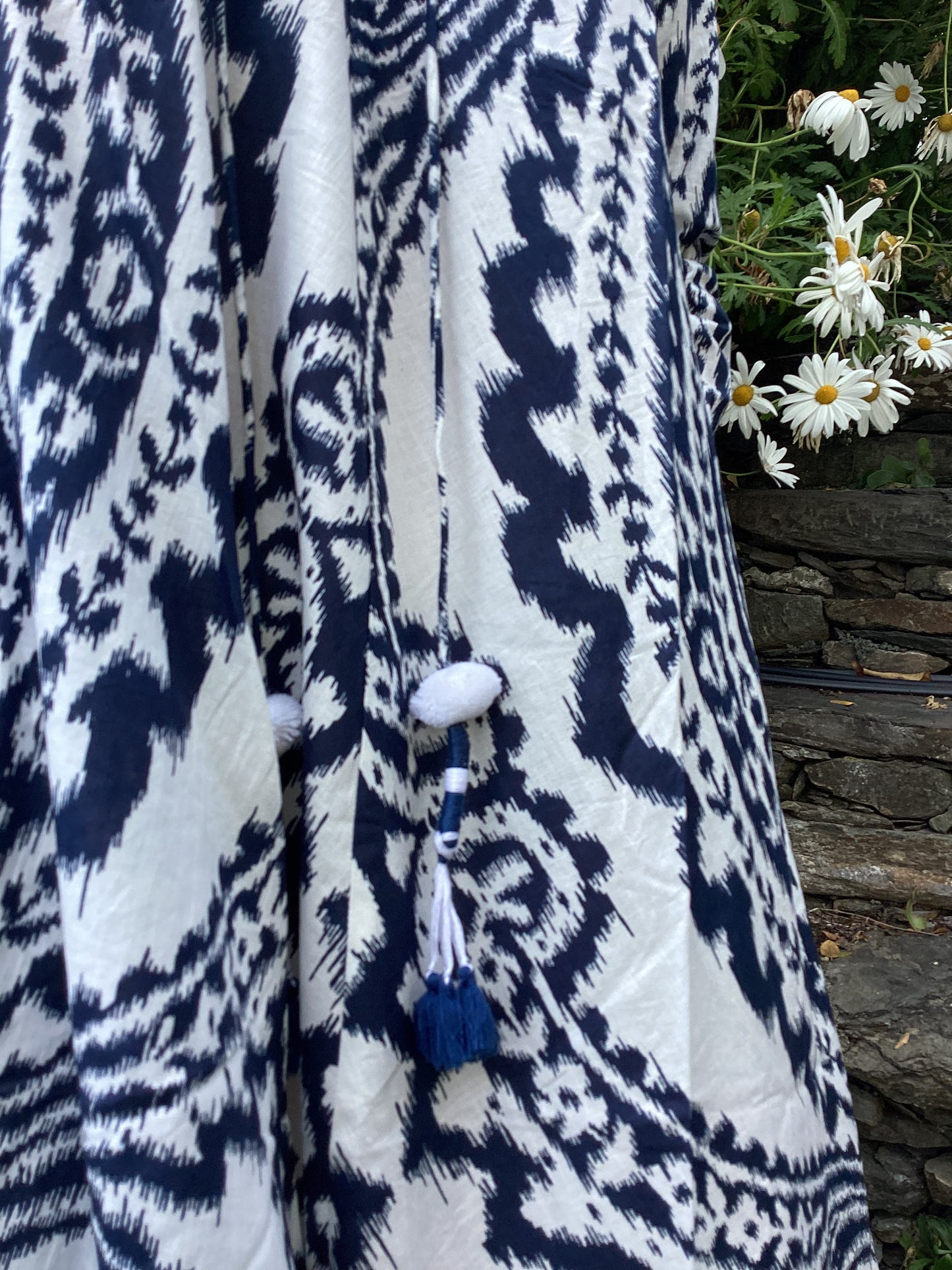 Navy Blue Ikat Print Long Dress