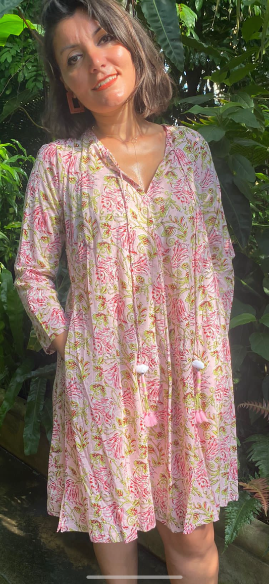 Pink Tulips Cotton Dress
