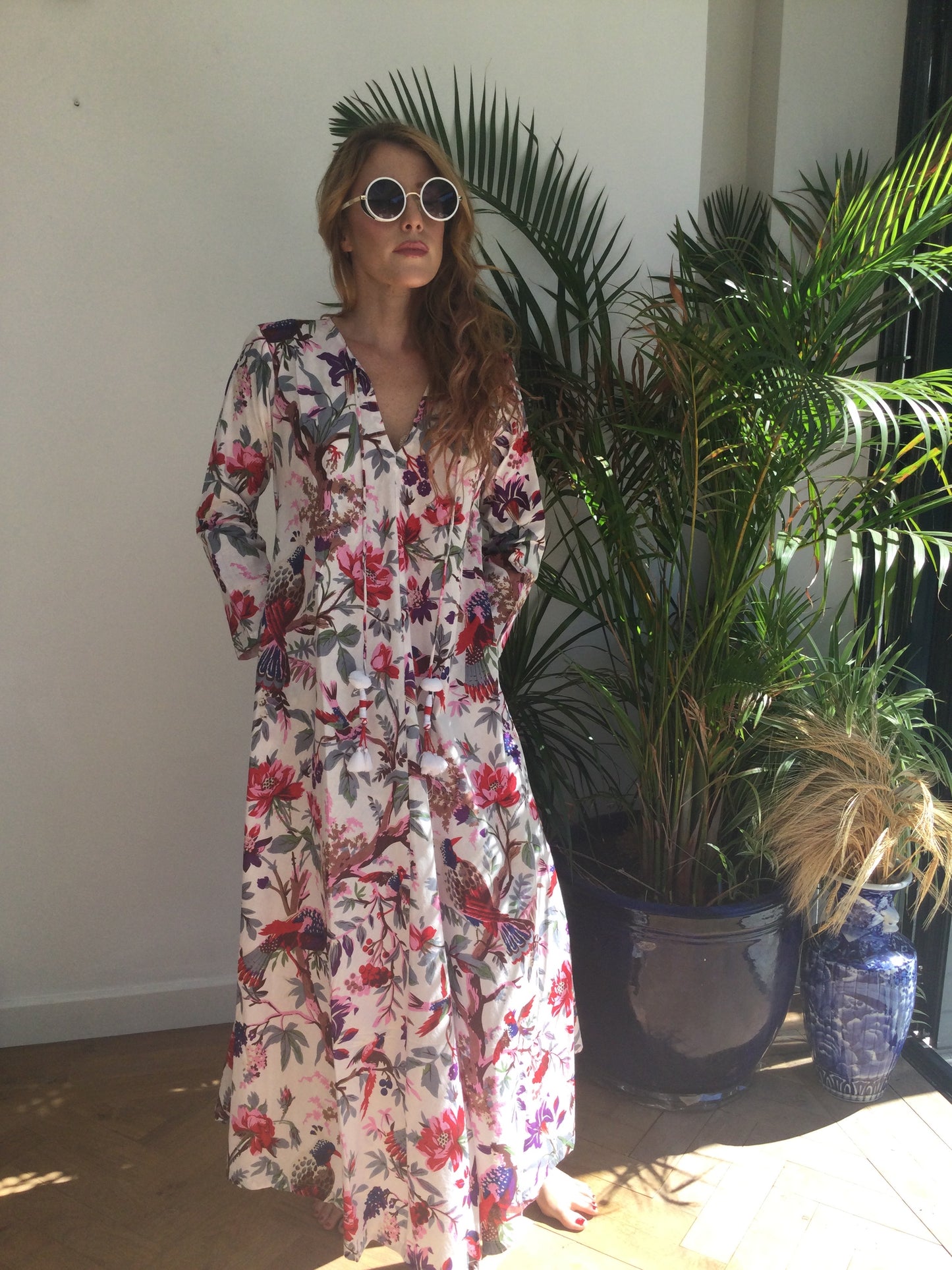 White Birds of Paradise Long Cotton Dress