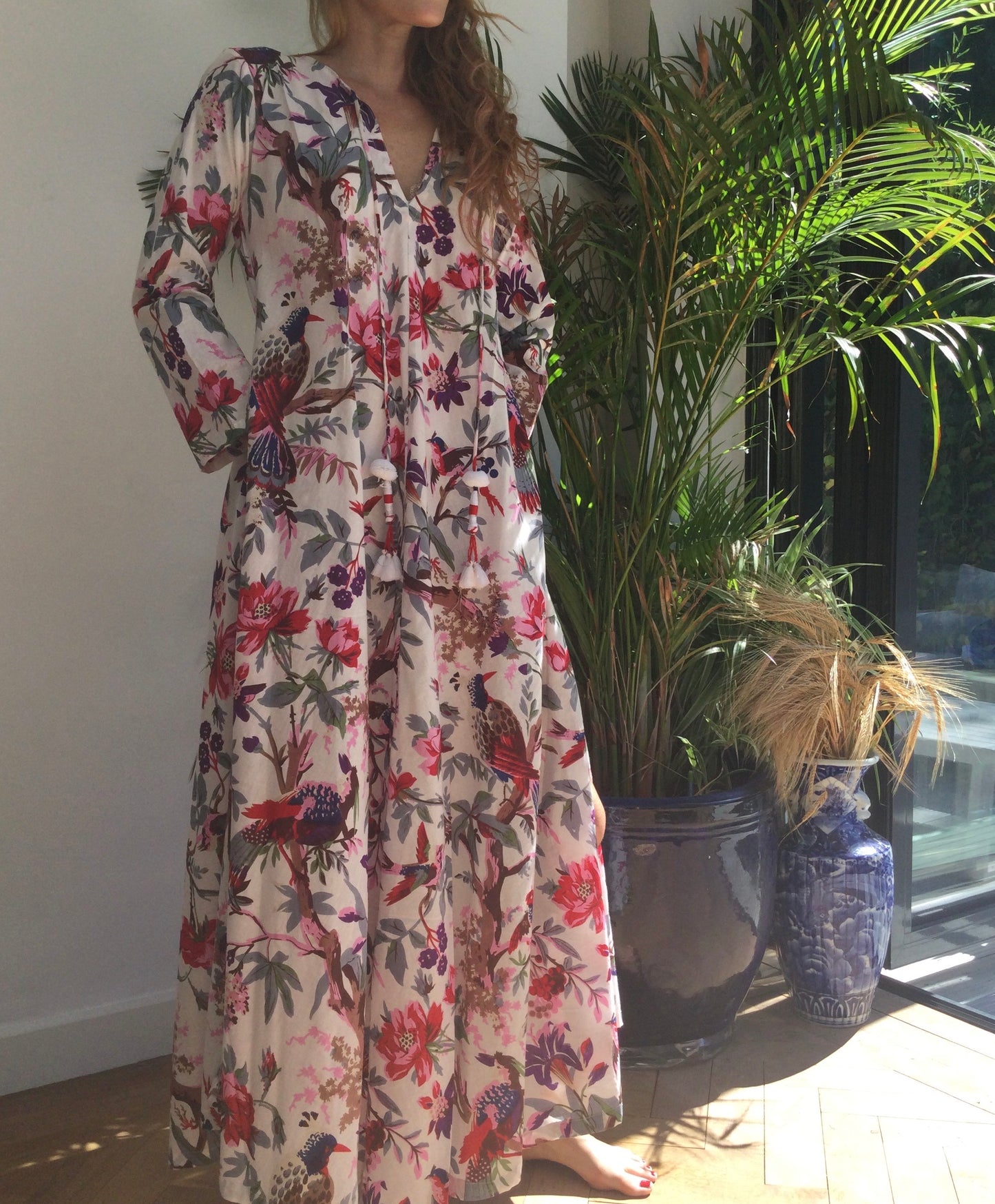 White Birds of Paradise Long Cotton Dress