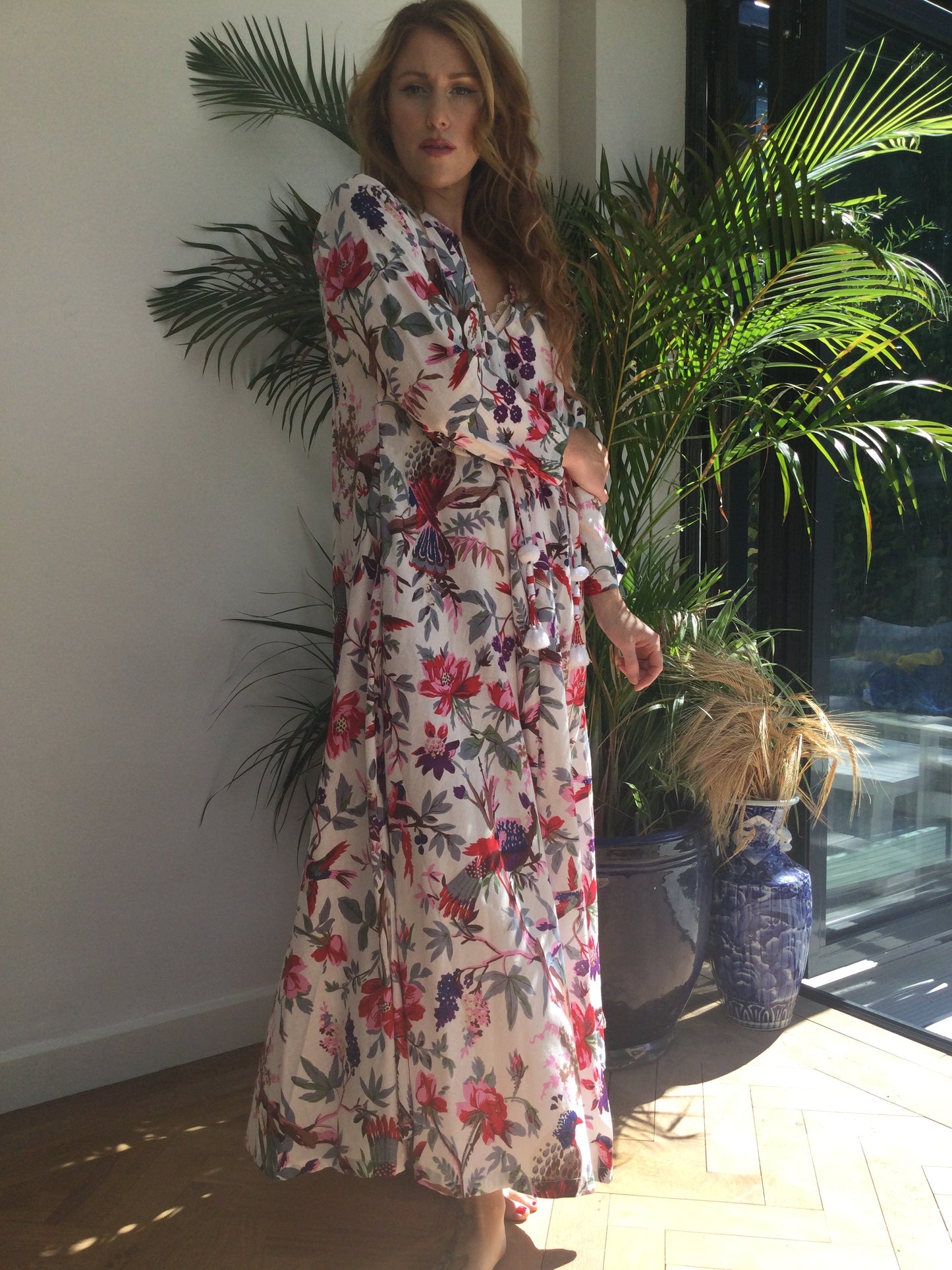 White Birds of Paradise Long Cotton Dress