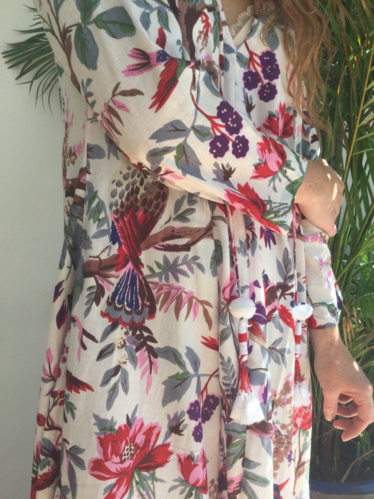 White Birds of Paradise Long Cotton Dress