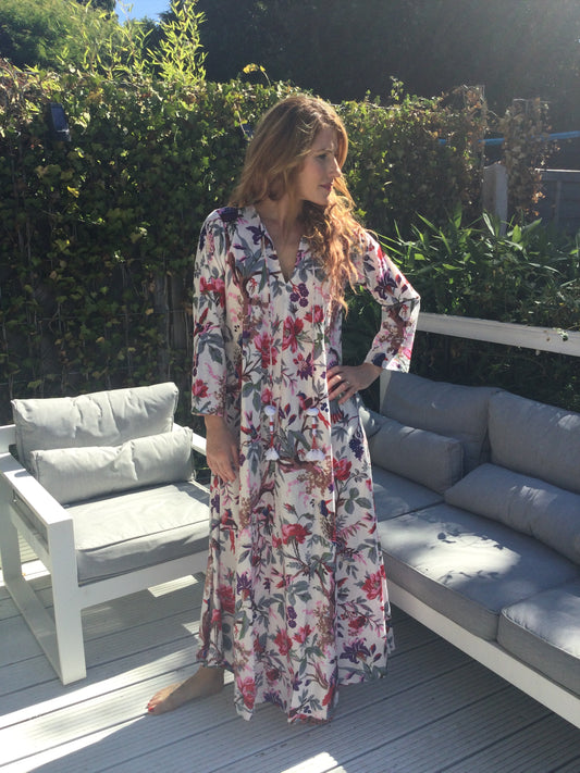 White Birds of Paradise Long Cotton Dress