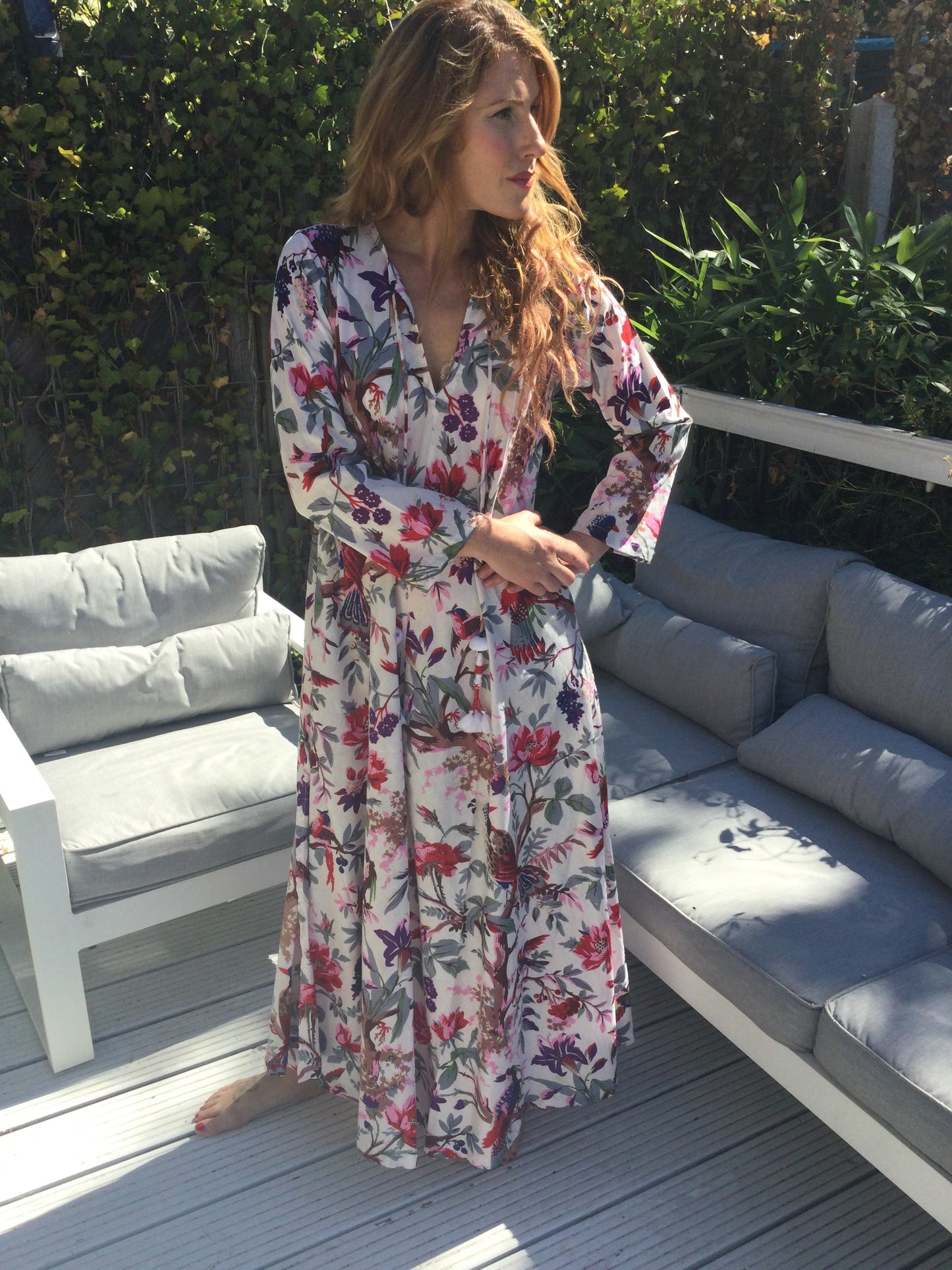 White Birds of Paradise Long Cotton Dress