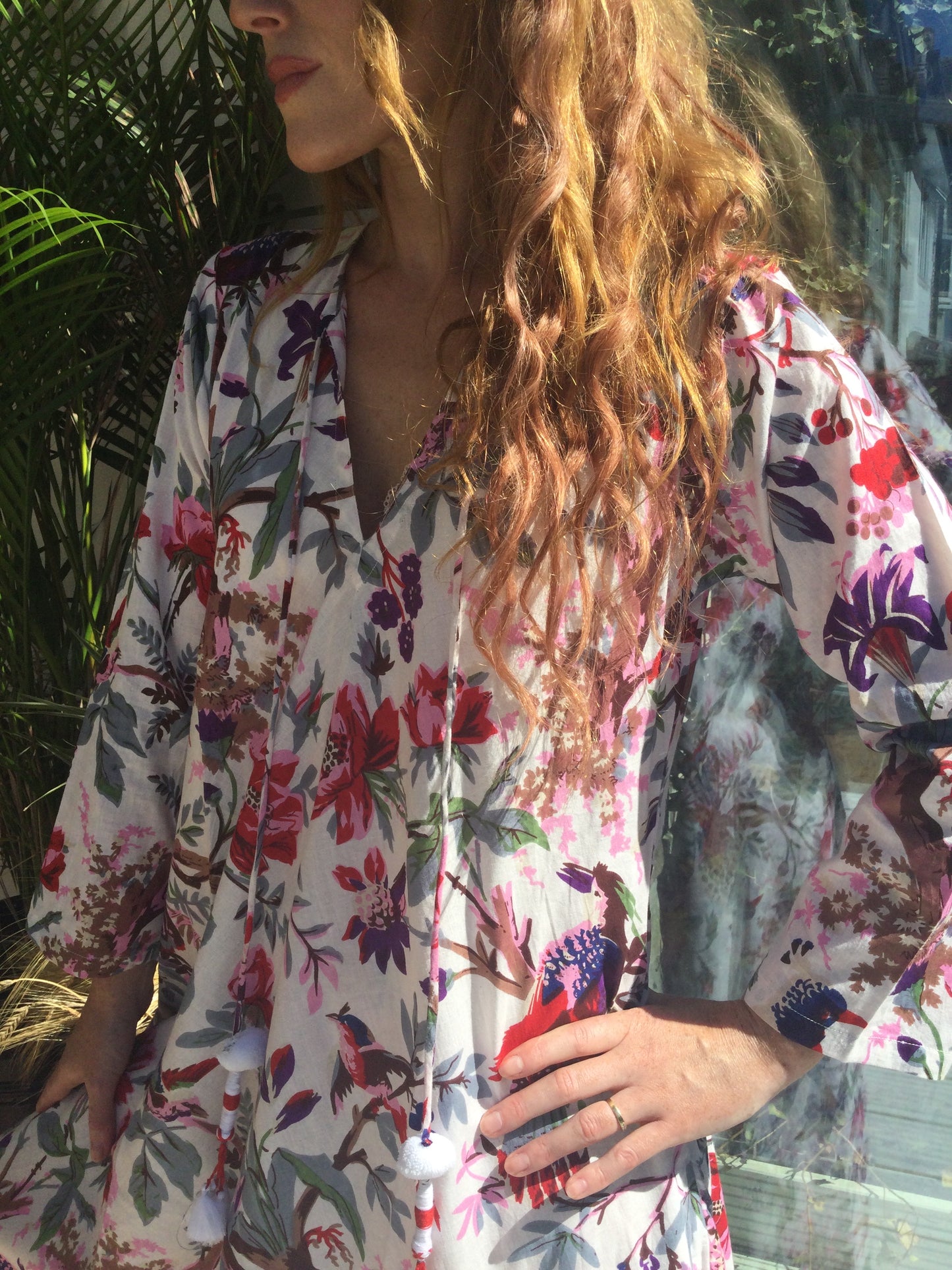 White Birds of Paradise Long Cotton Dress