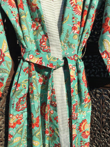 Chinoiserie Flowers & Saz Leaves Cotton Robe