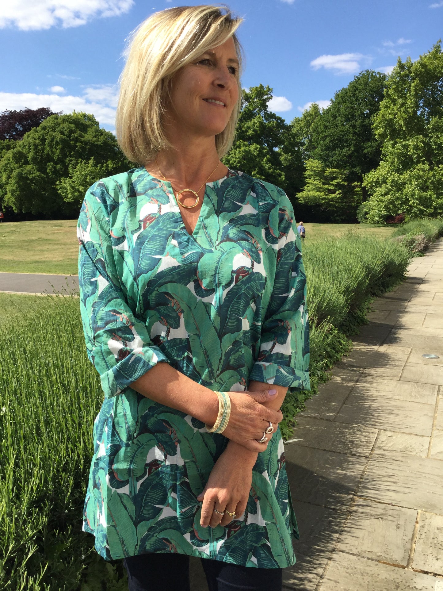Ladies Kaftan - Green Leaf Print - Alessandria