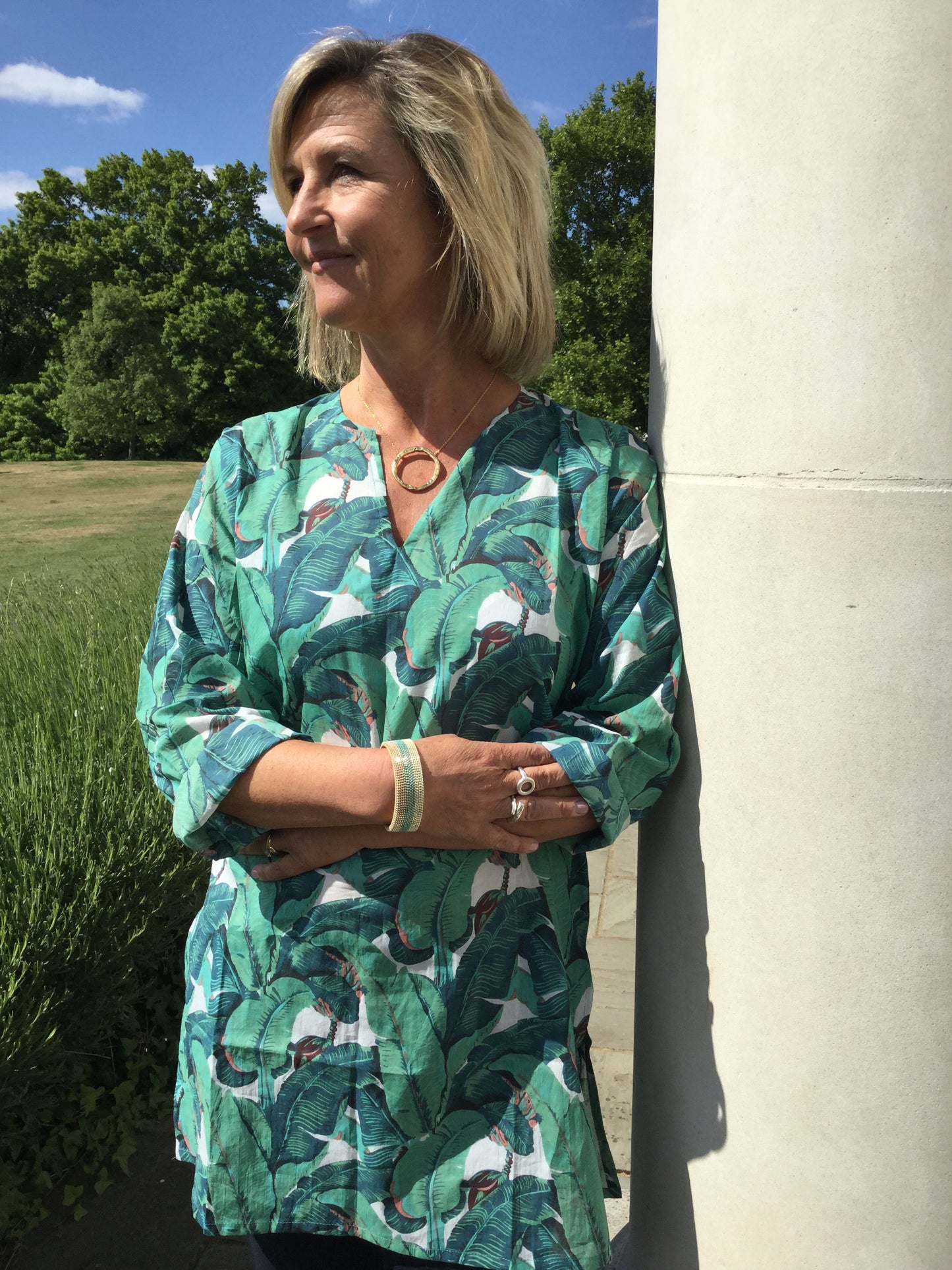 Ladies Kaftan - Green Leaf Print - Alessandria