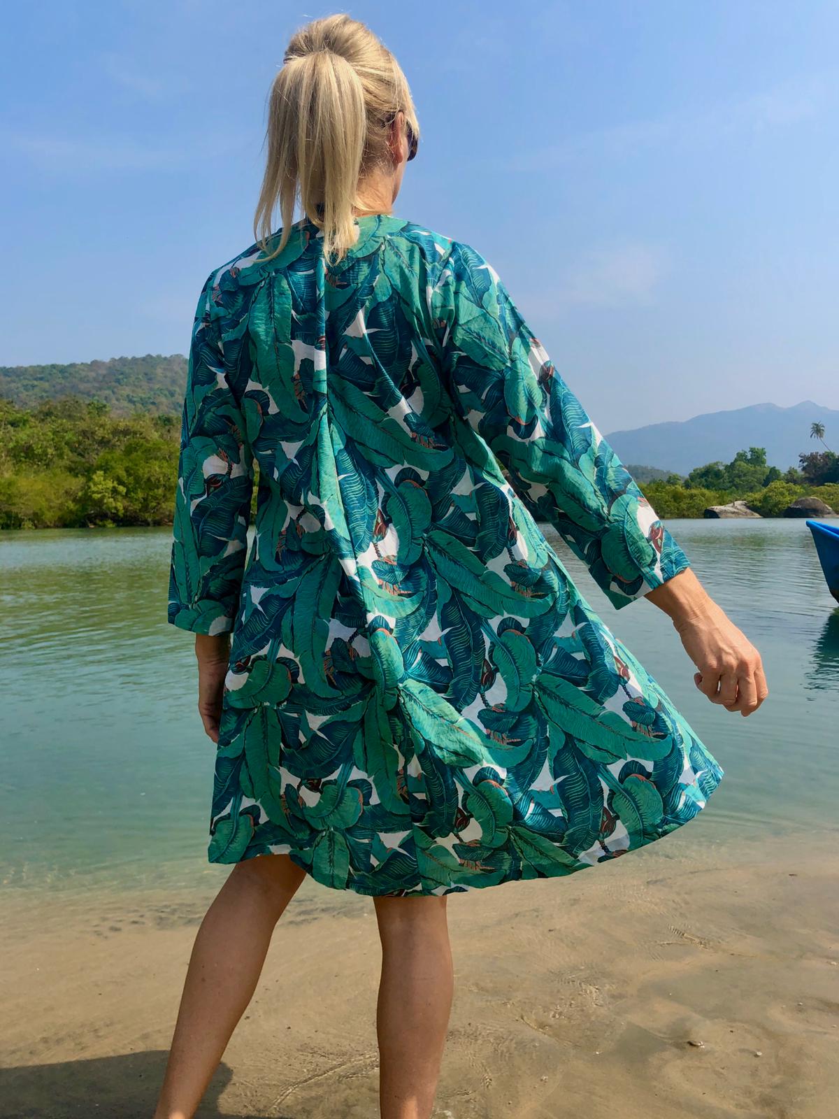 Summer Dress - Banana Leaf Print - Cotton