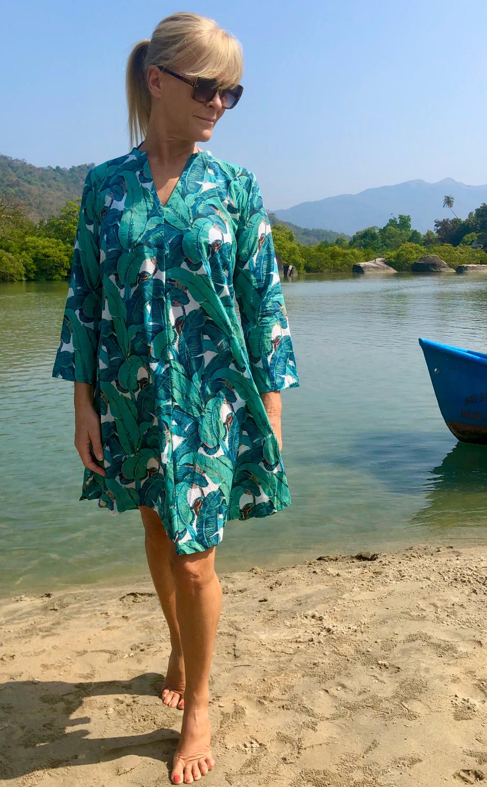 Summer Dress - Banana Leaf Print - Cotton