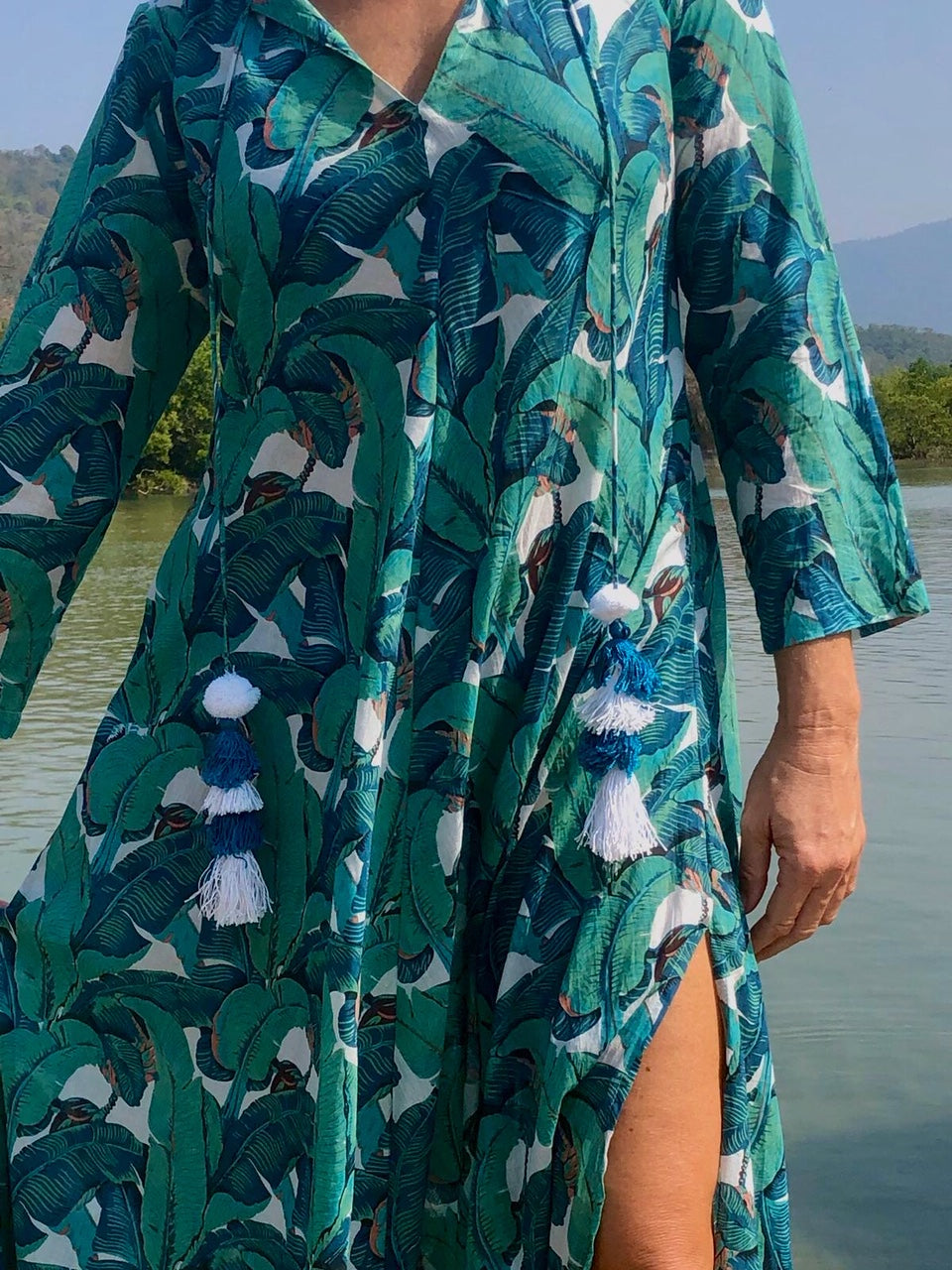 green banana leaf long dress