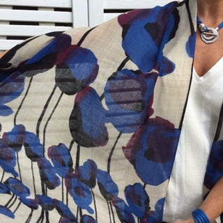pure wool blue poppy shawl