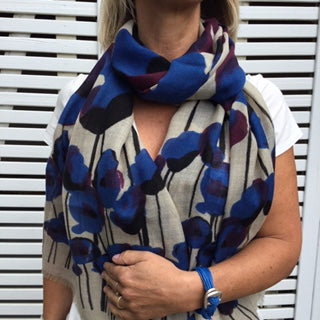 pure wool blue poppy shawl