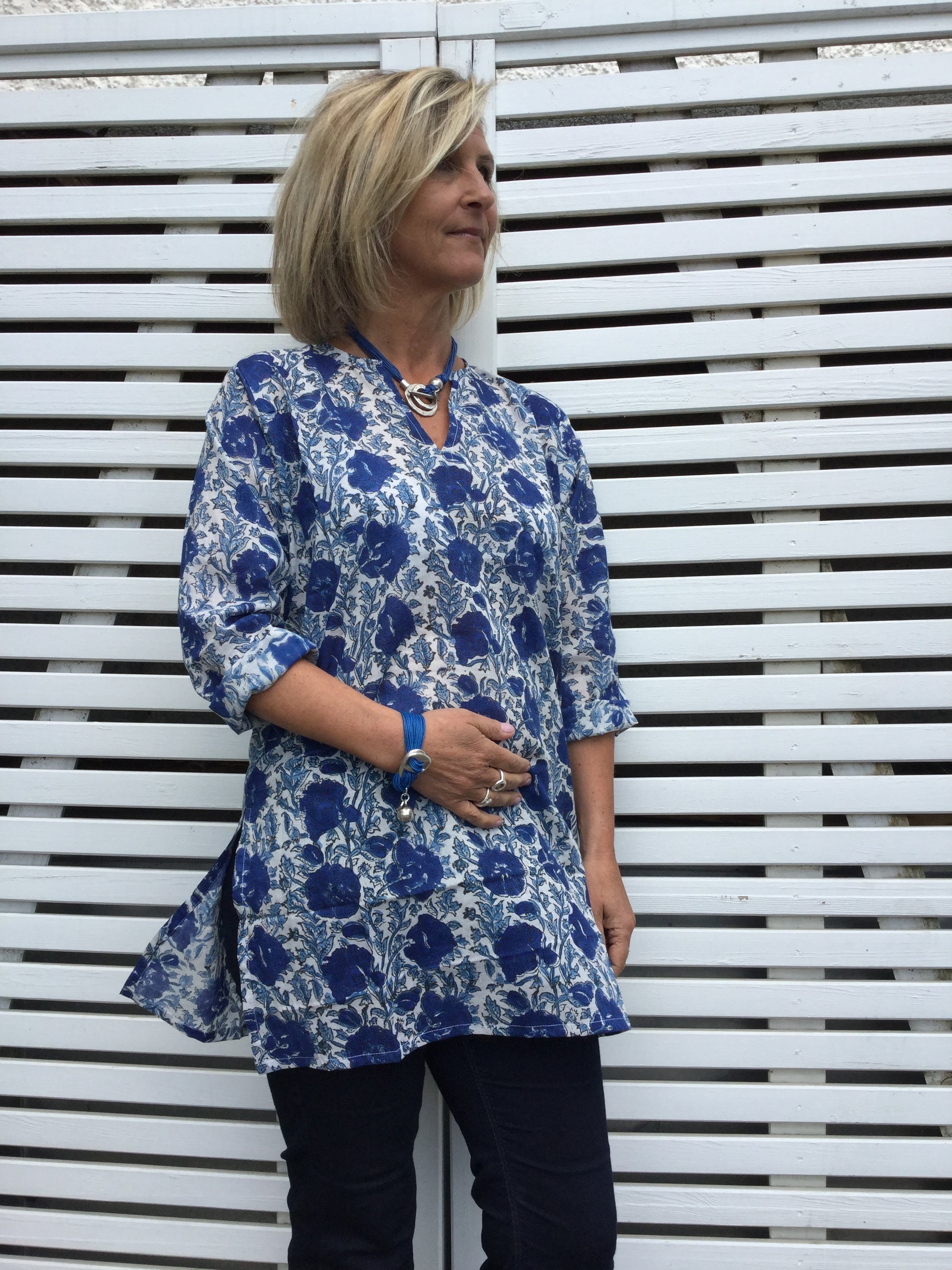 Blue Ladies Cotton Kaftan - Borgio Verezzi