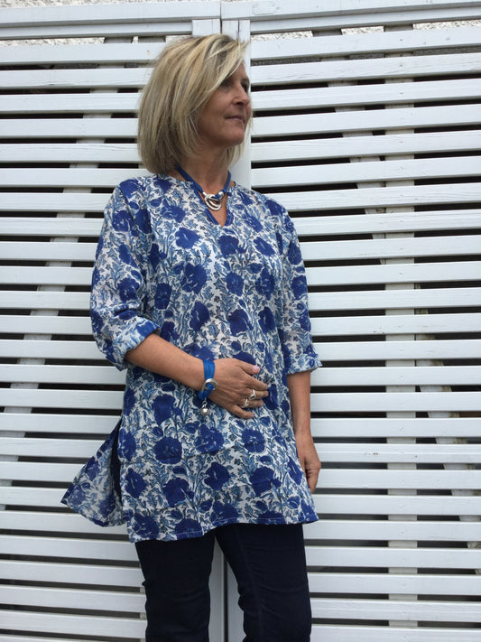 Blue Ladies Cotton Kaftan - Borgio Verezzi