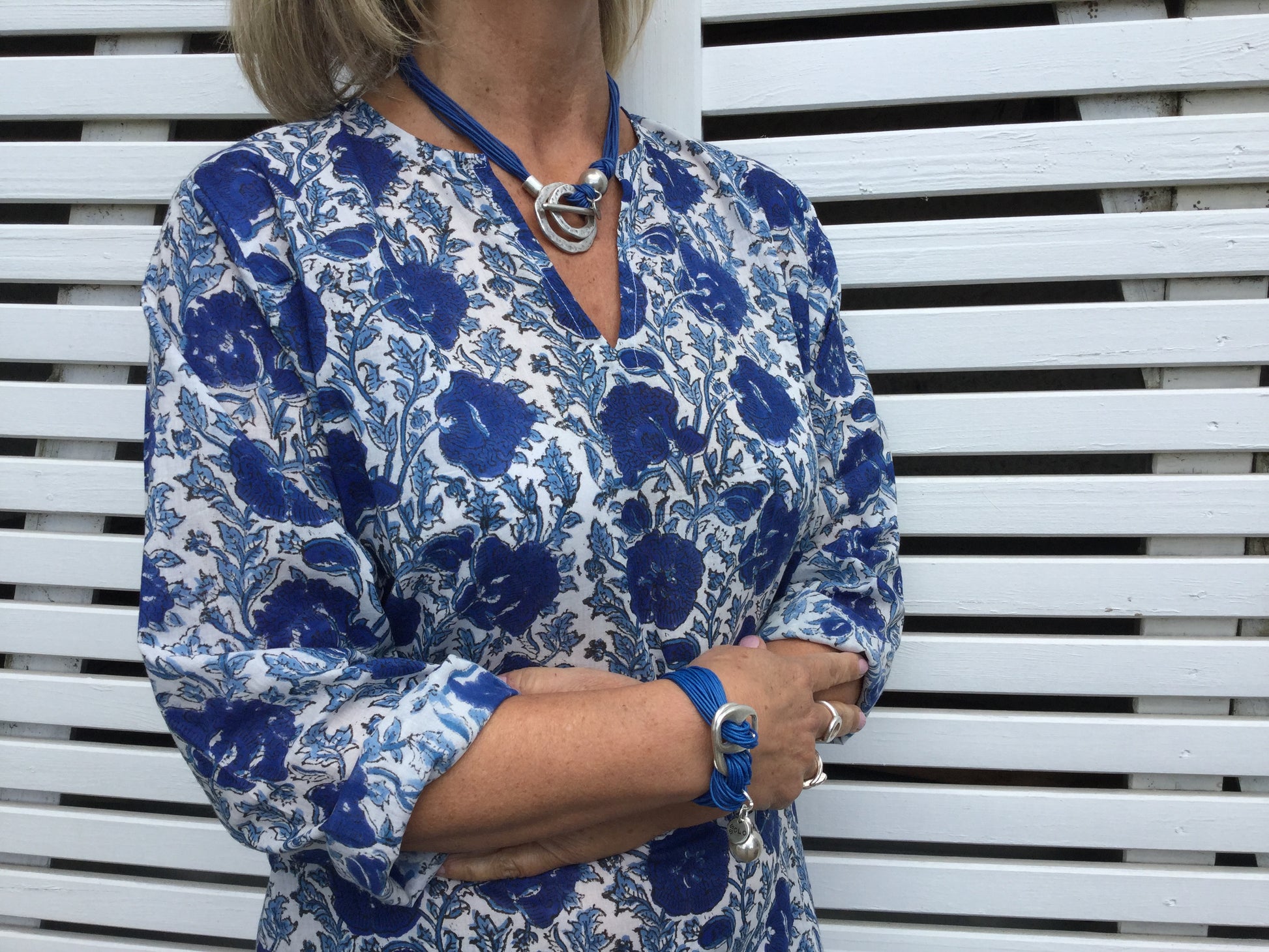 Blue Ladies Cotton Kaftan - Borgio Verezzi