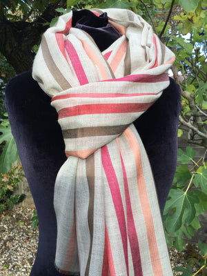 Pink Stripes  - 100%  Wool Scarf