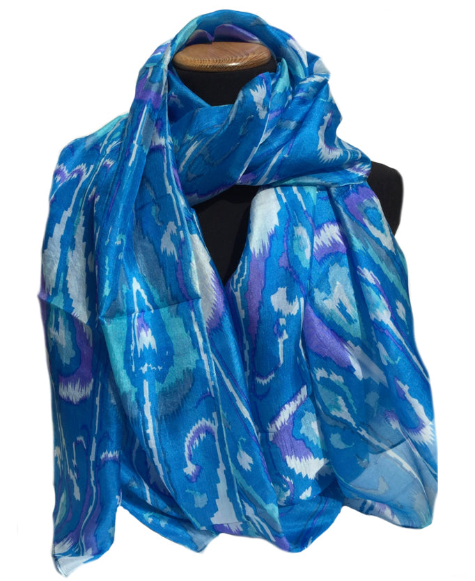 Corsican blue large silk scarf