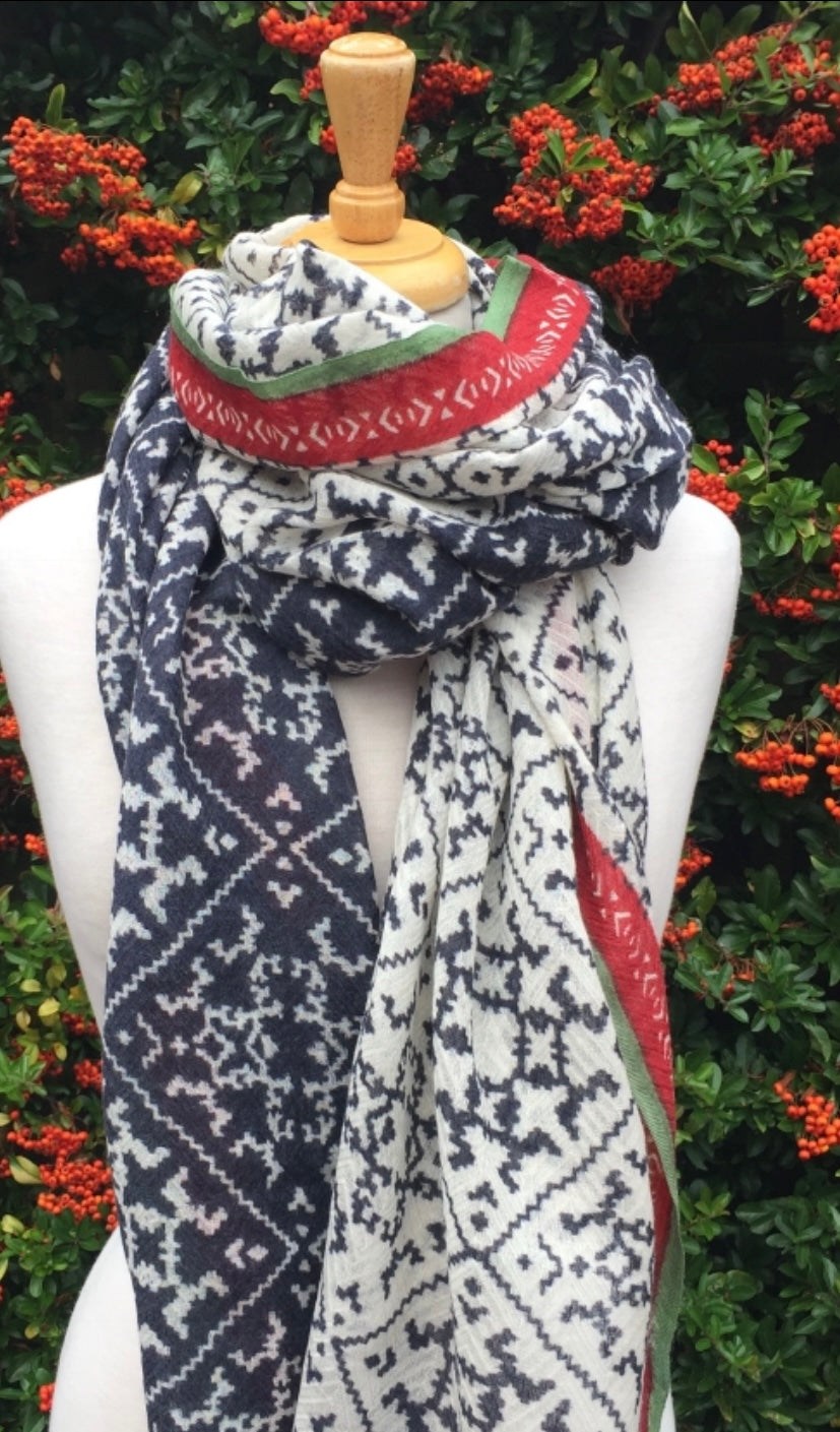 The Navy Gaucho Shawl - 100% Fine Wool Scarf