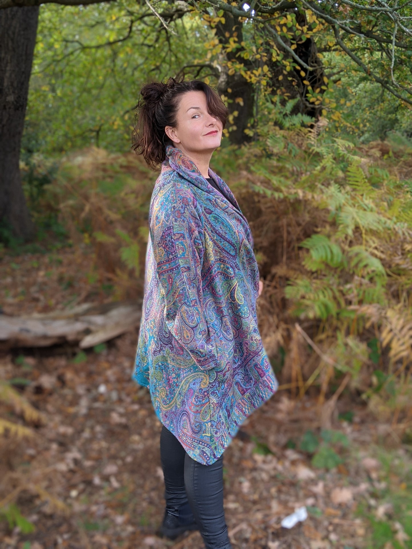 Freefall Jacquard Woven A-Line Coat - Peacock