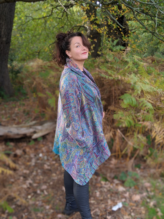 Freefall Jacquard Woven A-Line Coat - Peacock