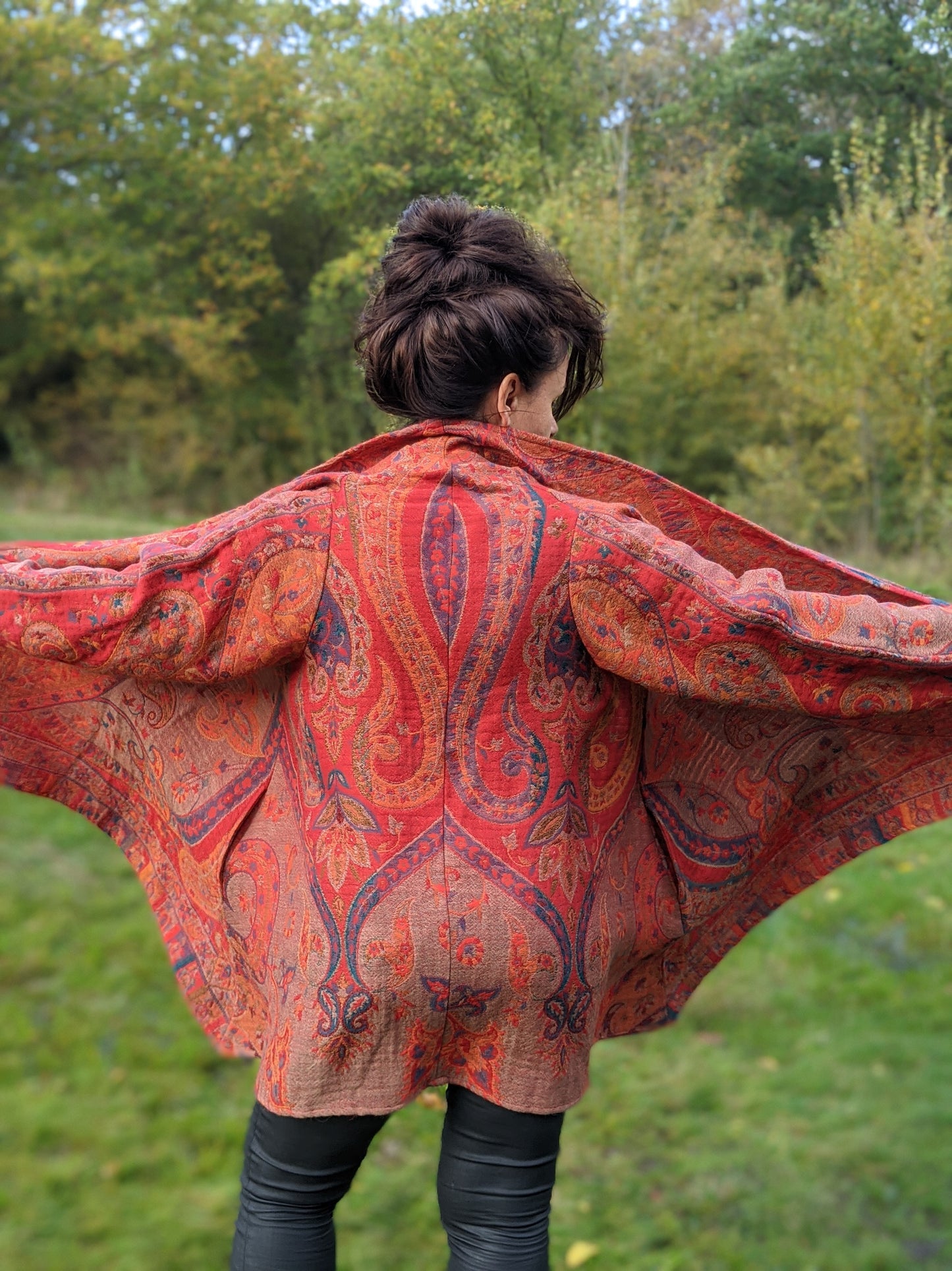 Jacquard woven wool coat