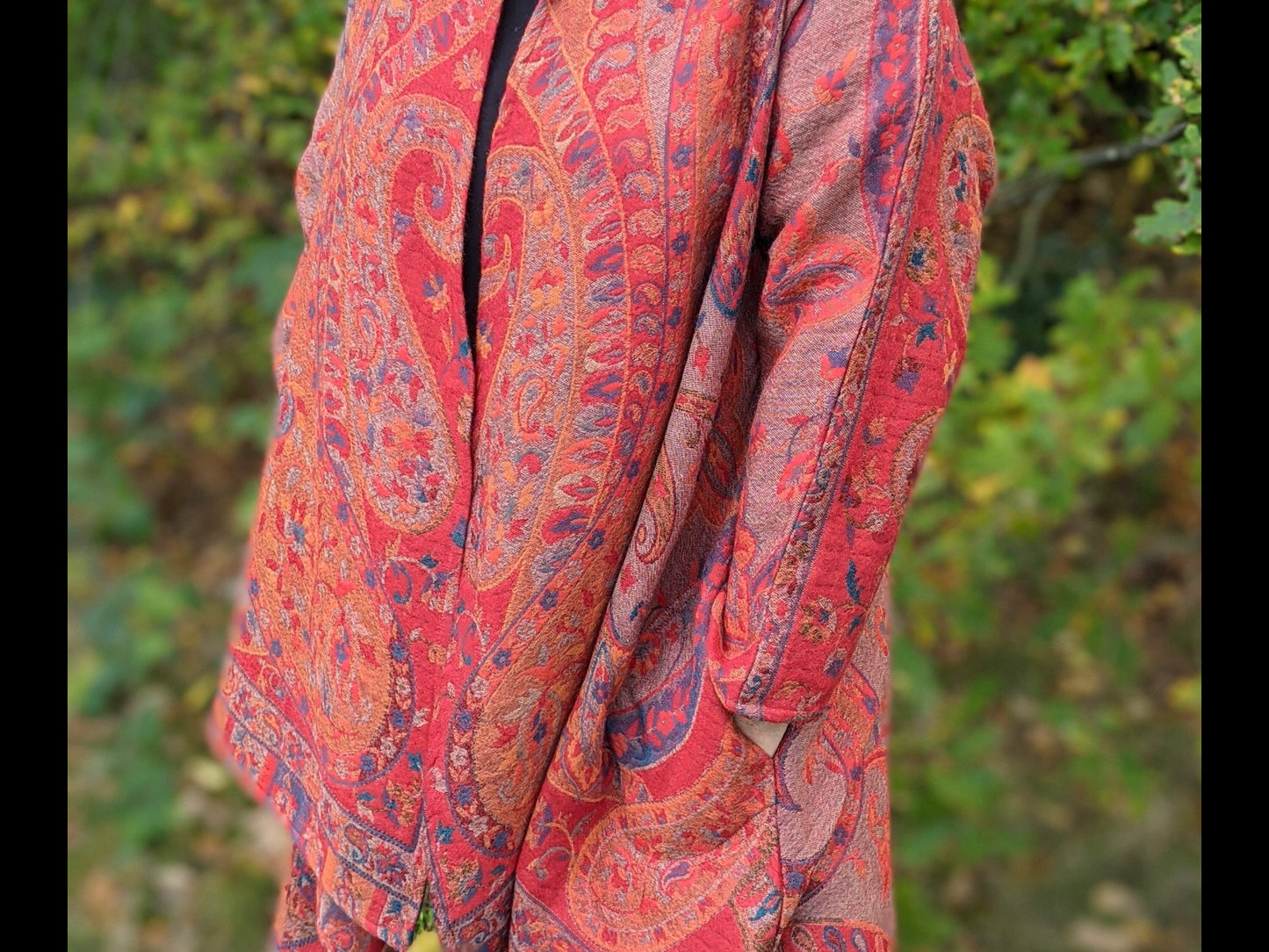Jacquard woven wool coat