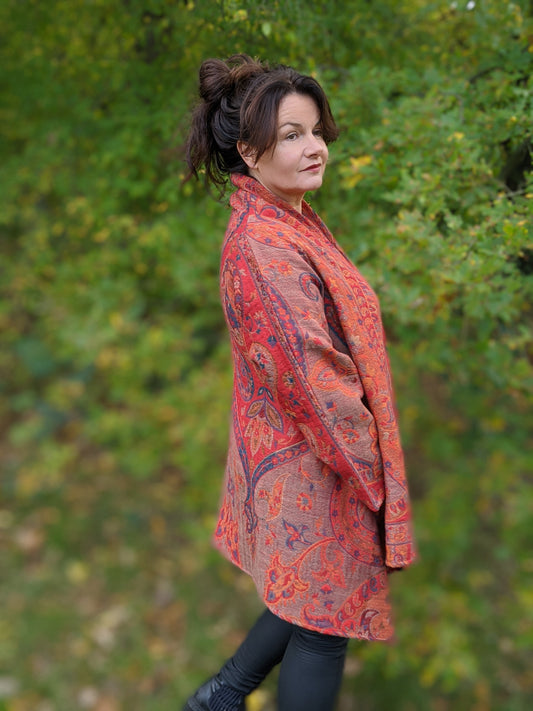 Jacquard woven wool coat