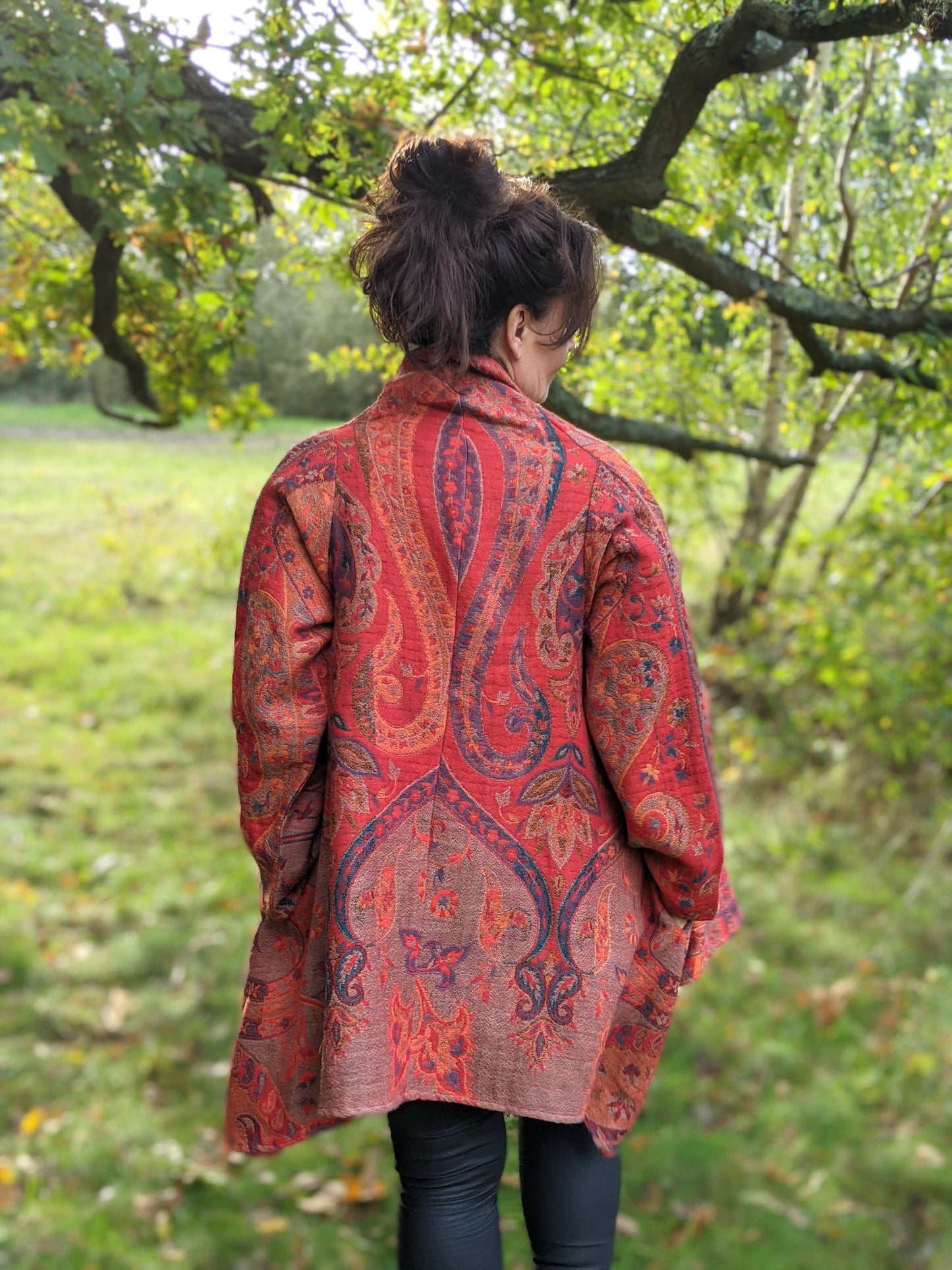 Jacquard woven wool coat